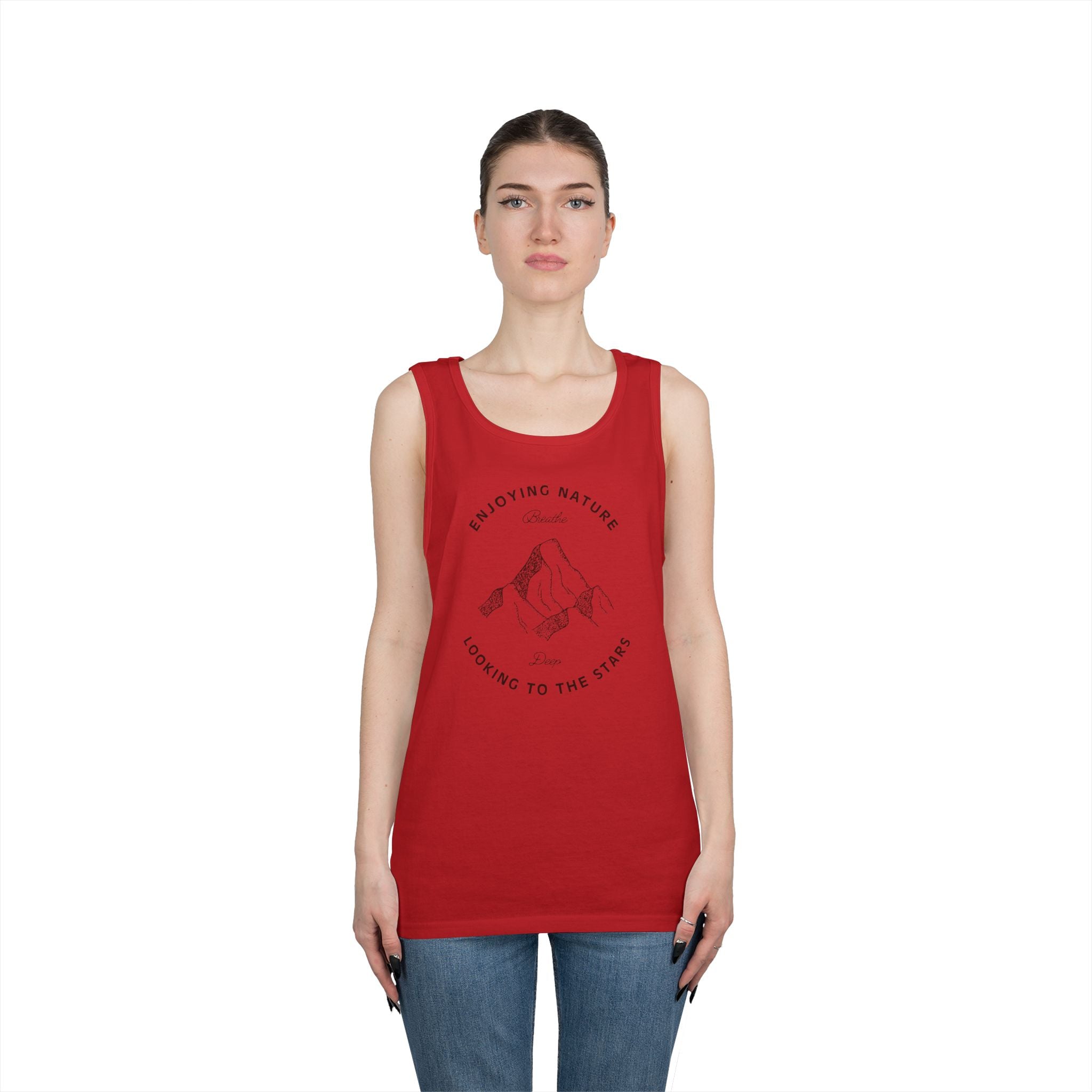 Nature Mountain Tank Top — "Enjoying Nature, Looking to the Stars" Minimalist Outdoor Tee