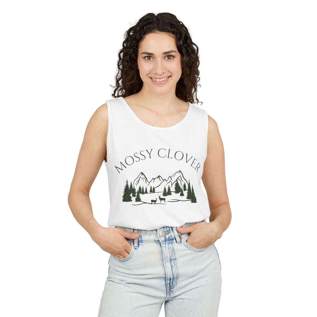 Mossy Clover Mountain Tank Top — Outdoor Nature Graphic Tank