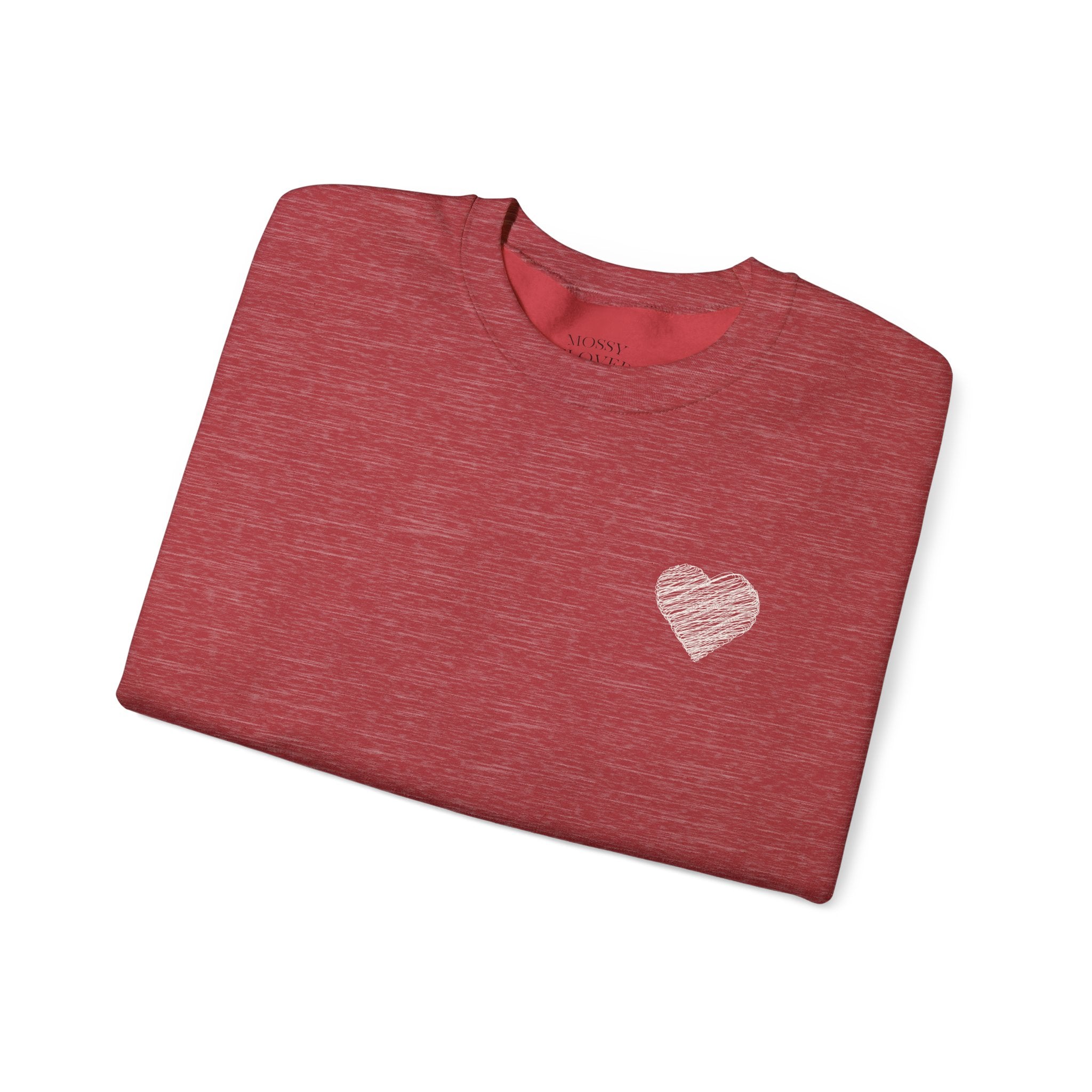 White Crewneck Sweatshirt with Small Gray Heart Chest Design