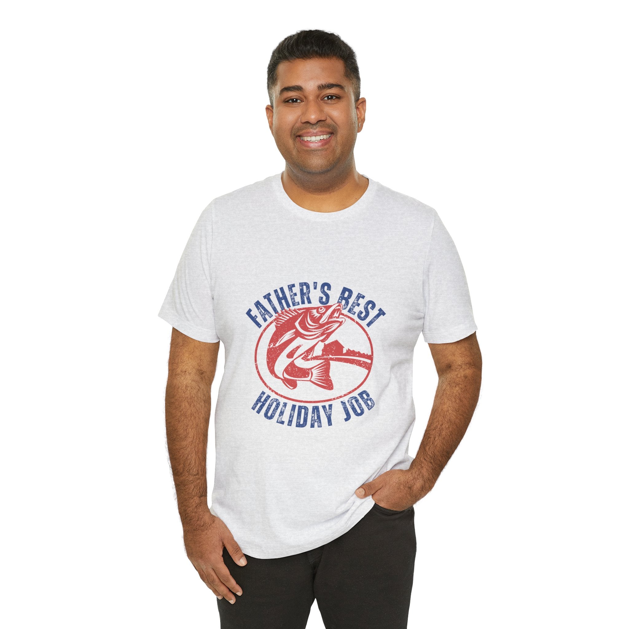 Father's Best Holiday Job T-Shirt — Vintage Fishing Dad Christmas Tee