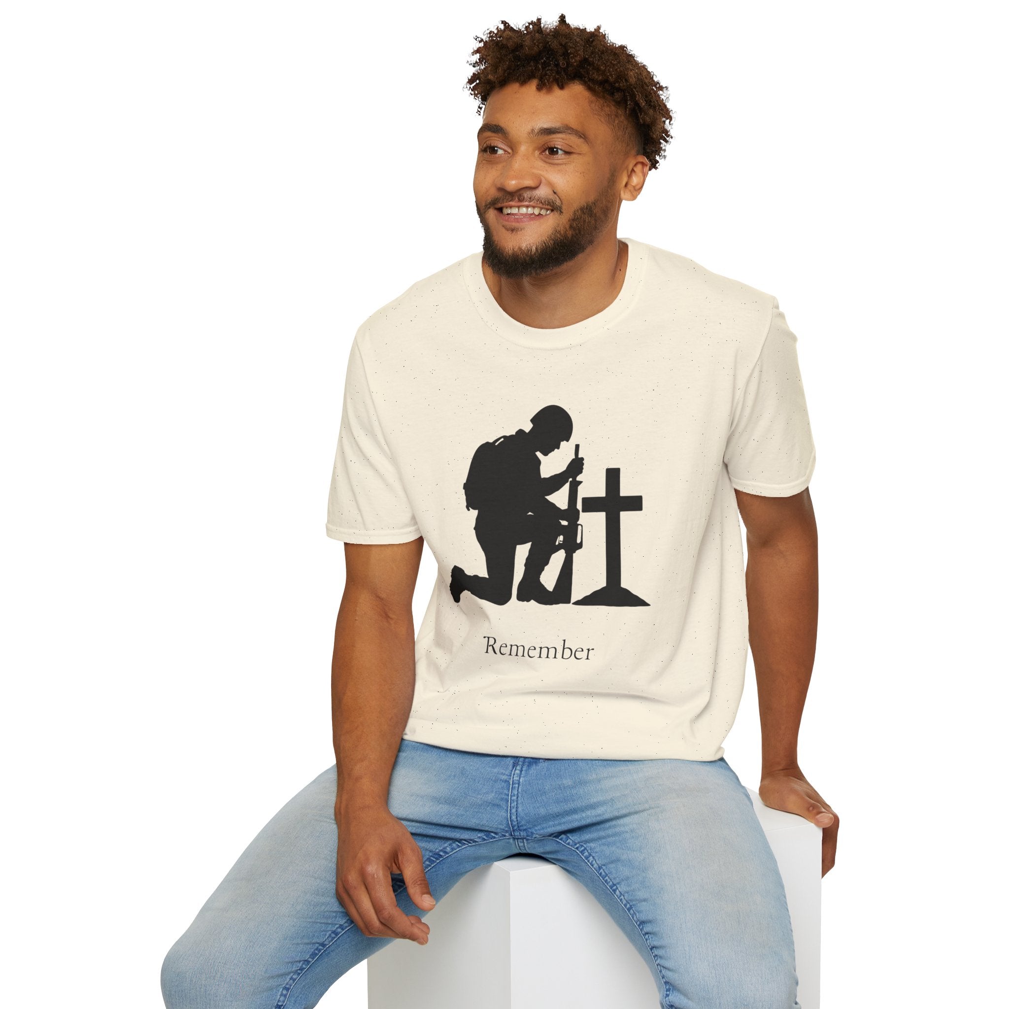 Remember Soldier Kneeling Cross T-Shirt — Military Memorial Tee