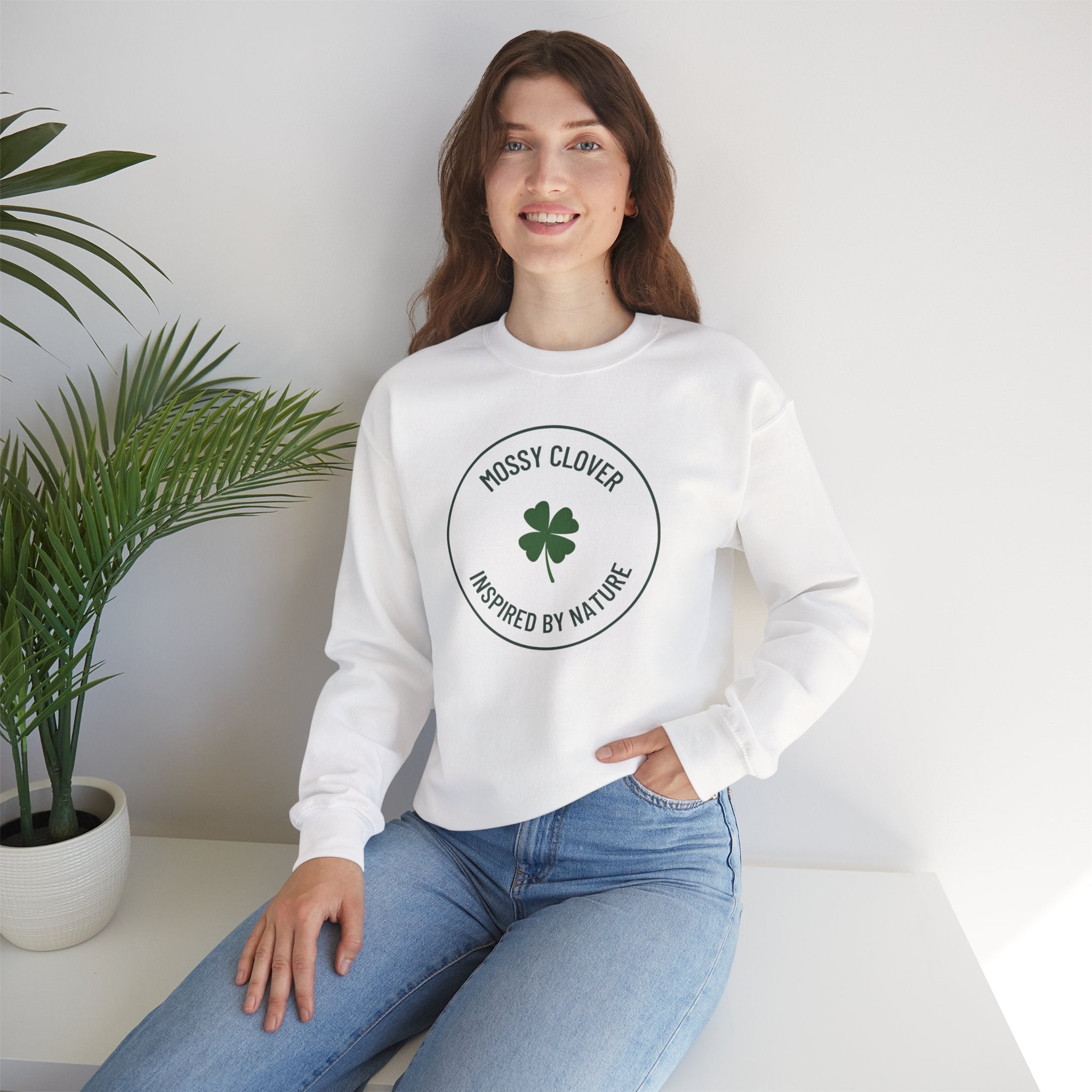 Mossy Clover Crewneck Sweatshirt - "Mossy Clover: Inspired by Nature"  Eco Nature Pullover