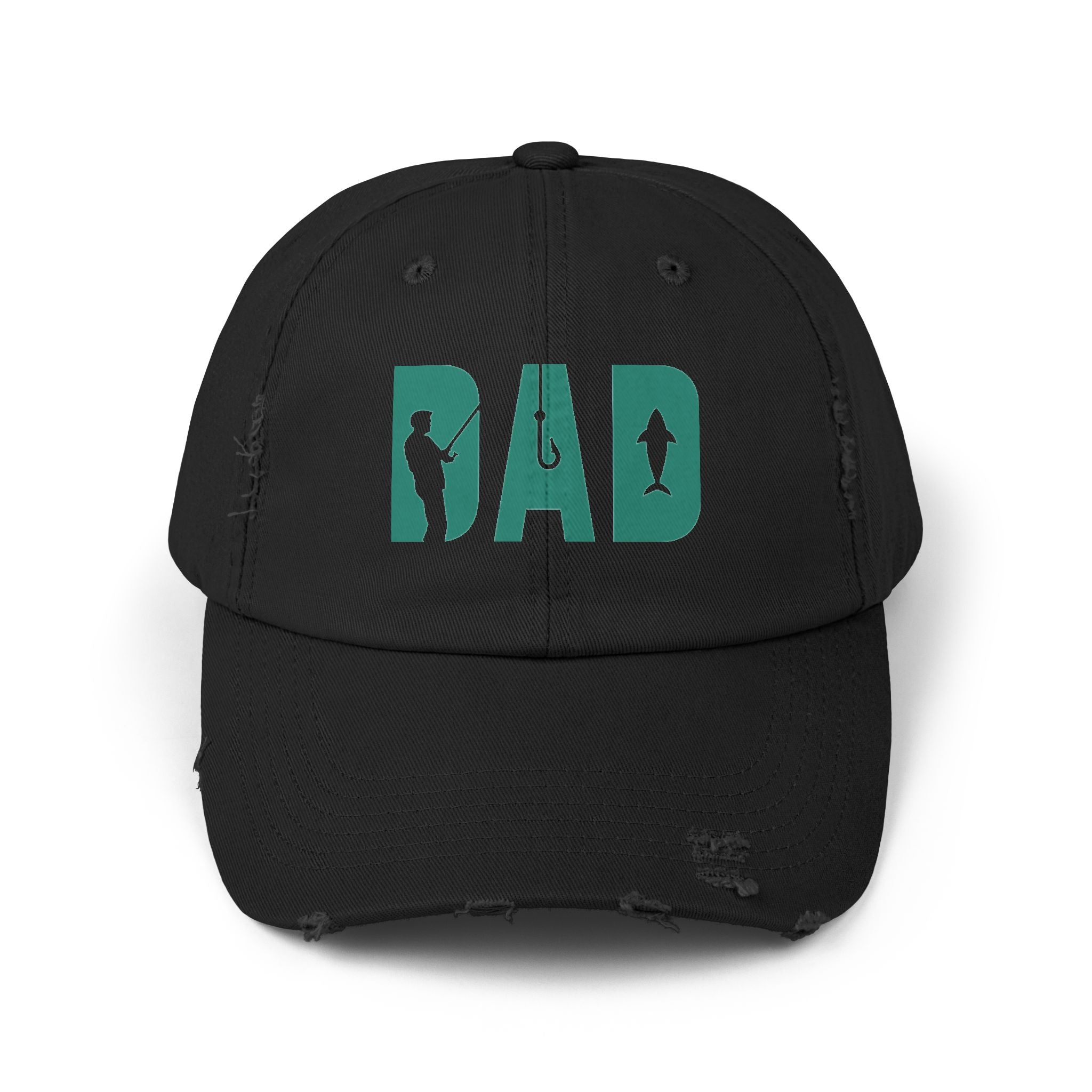 Fishing Dad Distressed Cap — 'DAD' Hook & Fish Trucker Hat