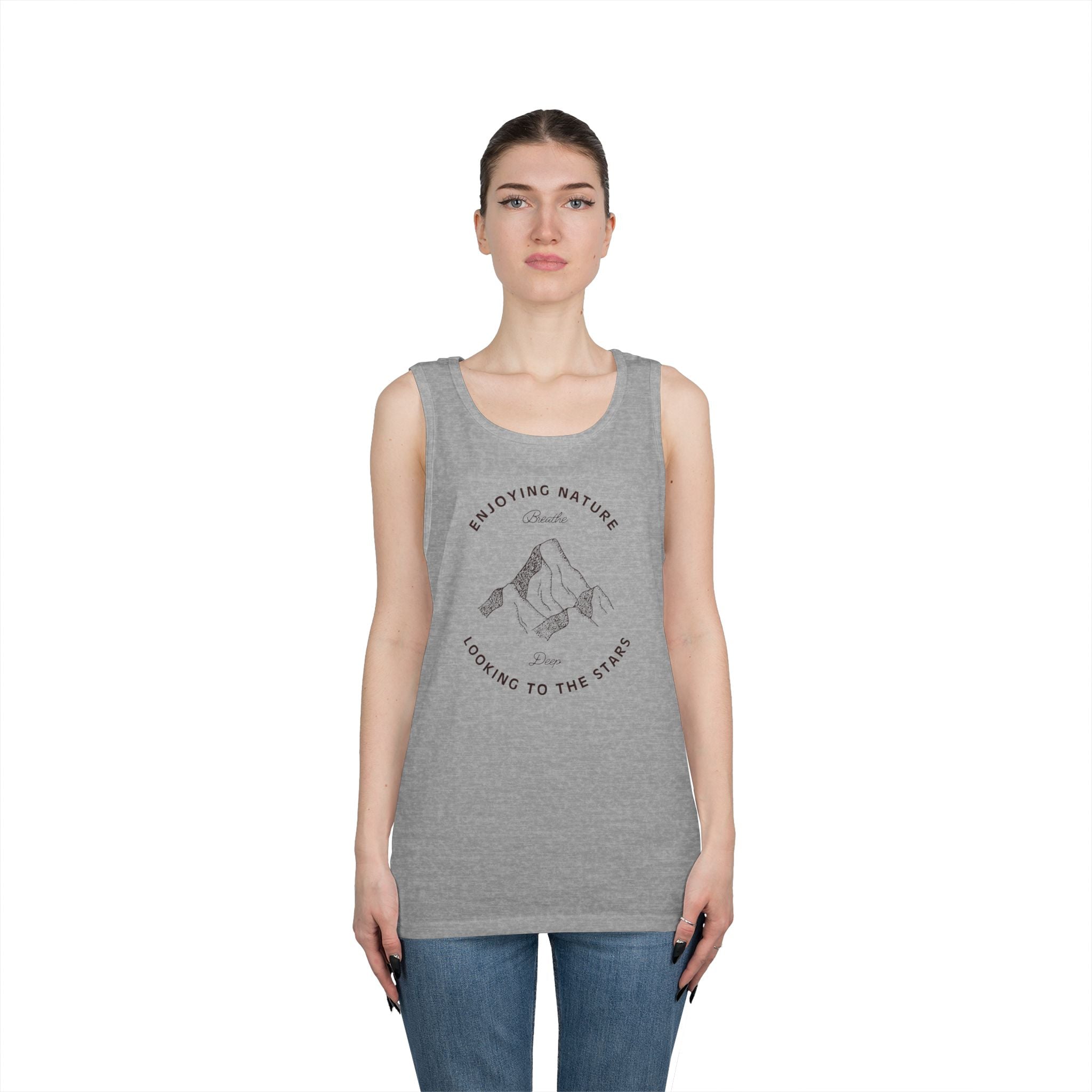 Nature Mountain Tank Top — "Enjoying Nature, Looking to the Stars" Minimalist Outdoor Tee