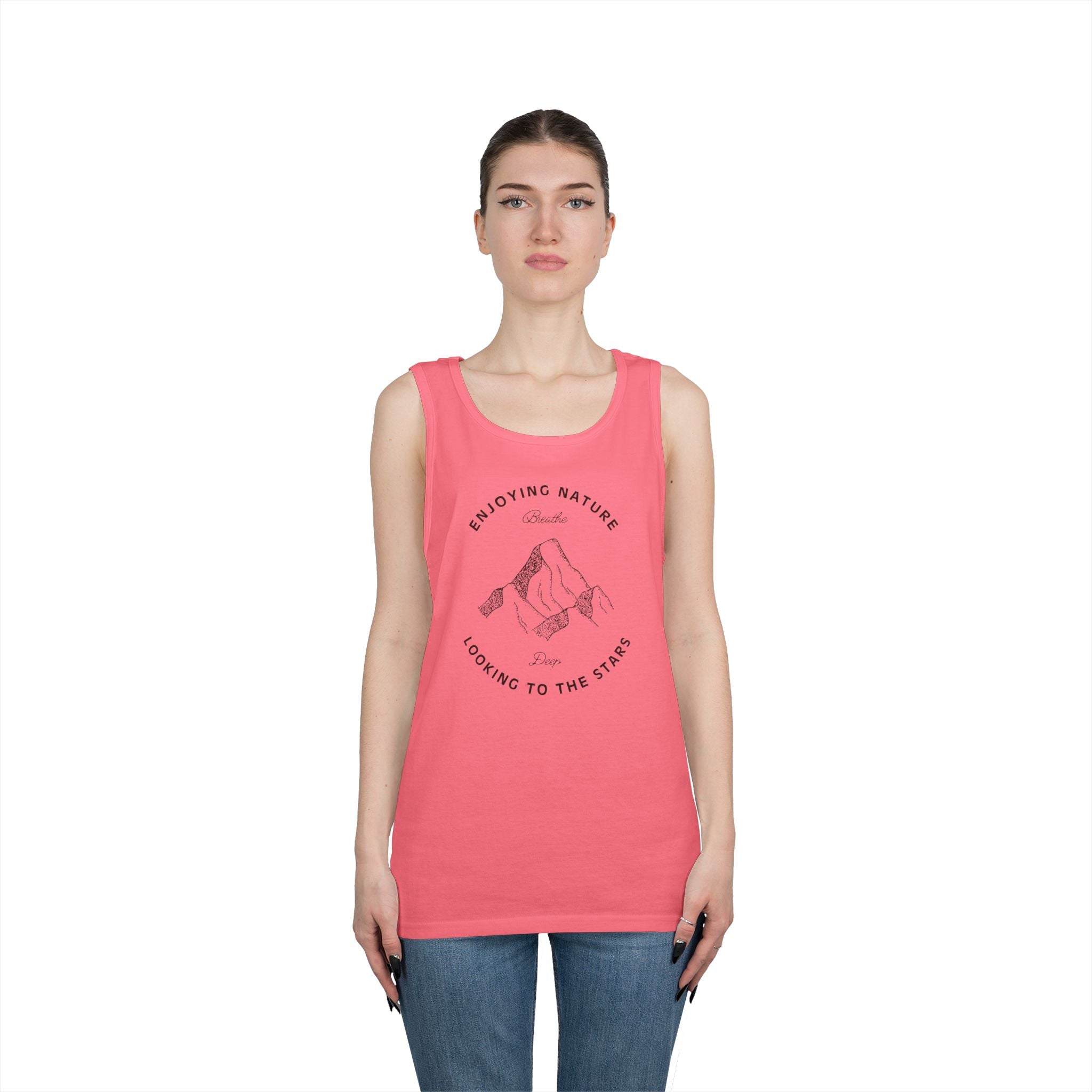 Nature Mountain Tank Top — "Enjoying Nature, Looking to the Stars" Minimalist Outdoor Tee