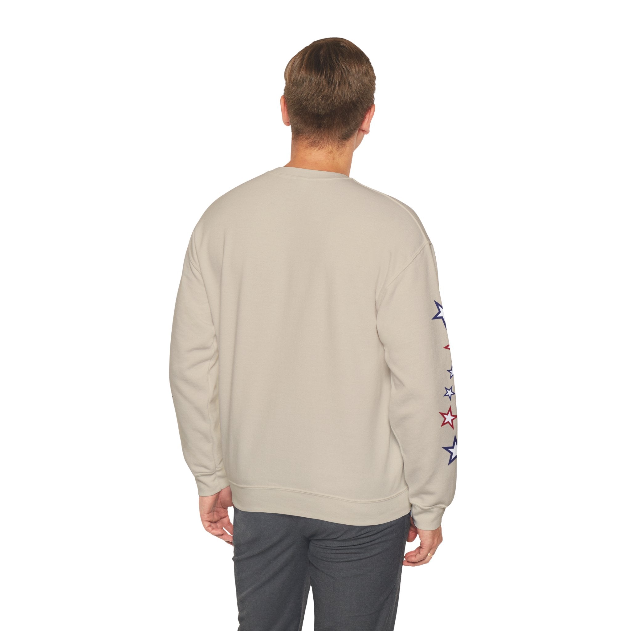 American Flag Castle Crewneck Sweatshirt — Patriotic Stars Sleeve Pullover