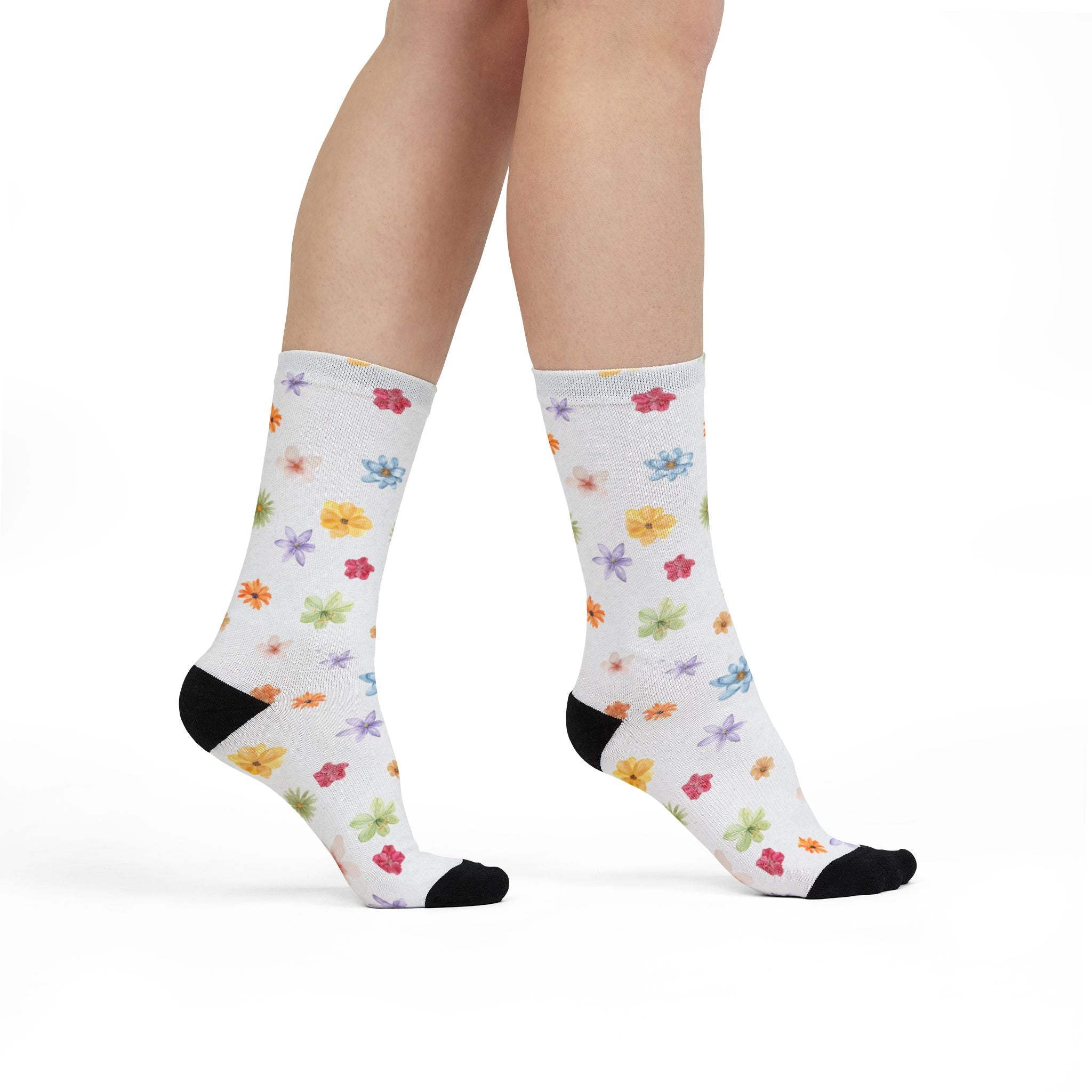 Floral Scatter Crew Socks — Colorful Watercolor Flower Socks