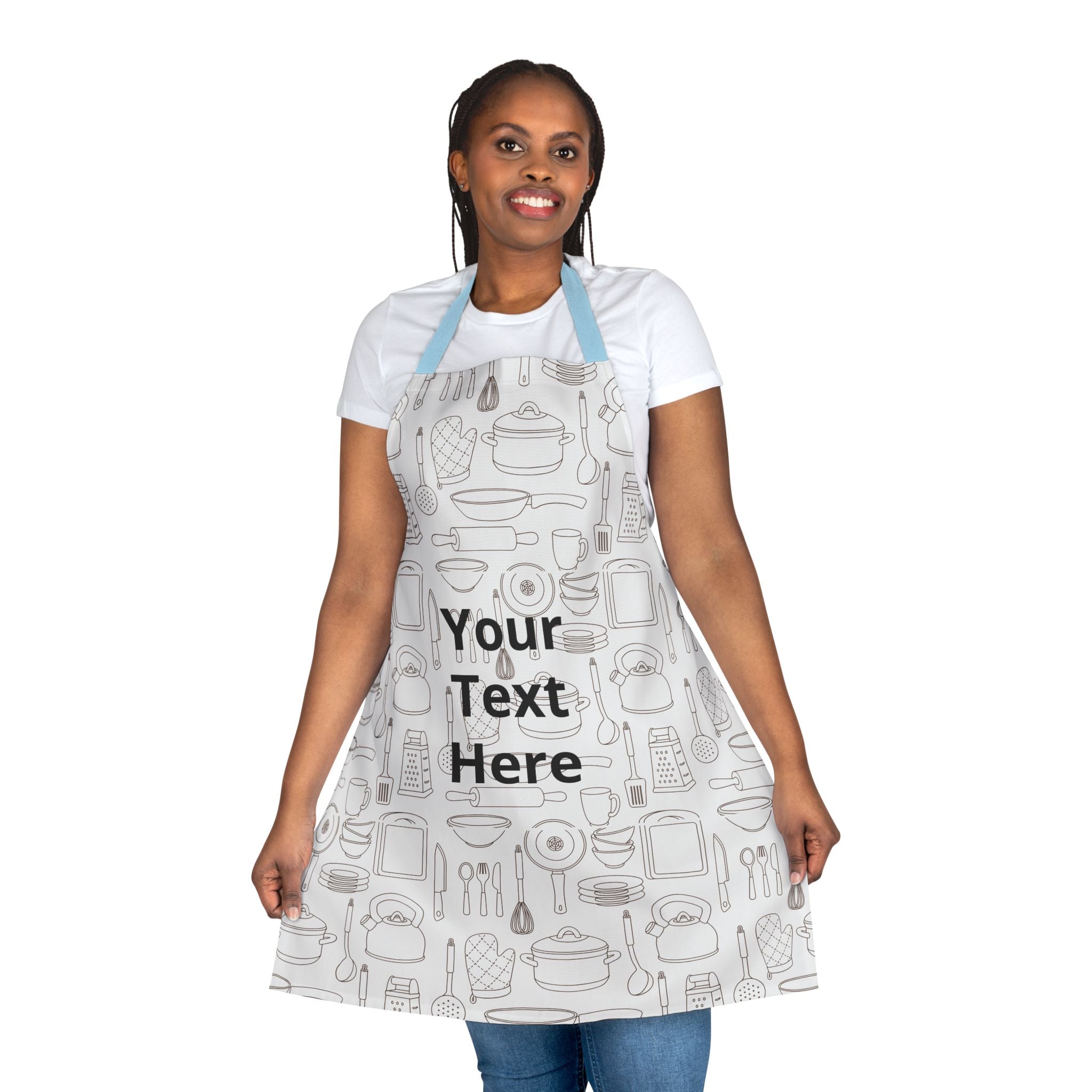 Custom Kitchen Apron - Personalized "Your Text Here" Cooking Apron with Utensil Pattern