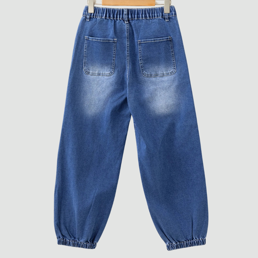 Denim Buttoned Fly Tapered Barrel Leg Jeans