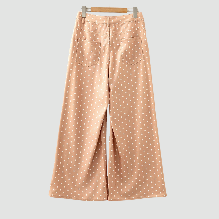 Polka Dot Drawstring High Waist Wide Leg Pants