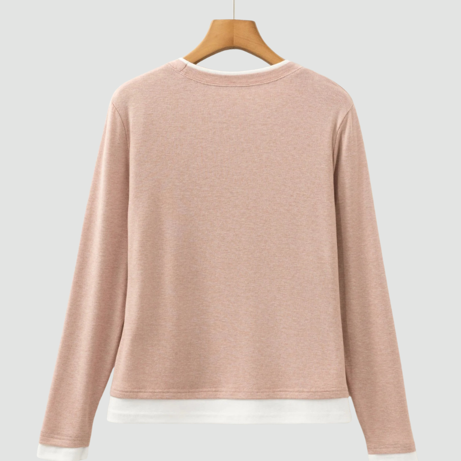 Faux Two-Piece Patchwork Long Sleeve Top