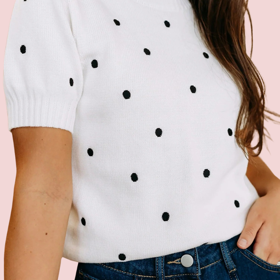 Polka Dot Bubble Short Sleeve Sweater