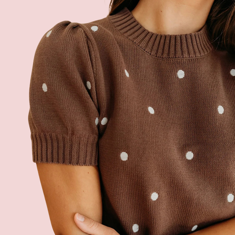Polka Dot Bubble Short Sleeve Sweater