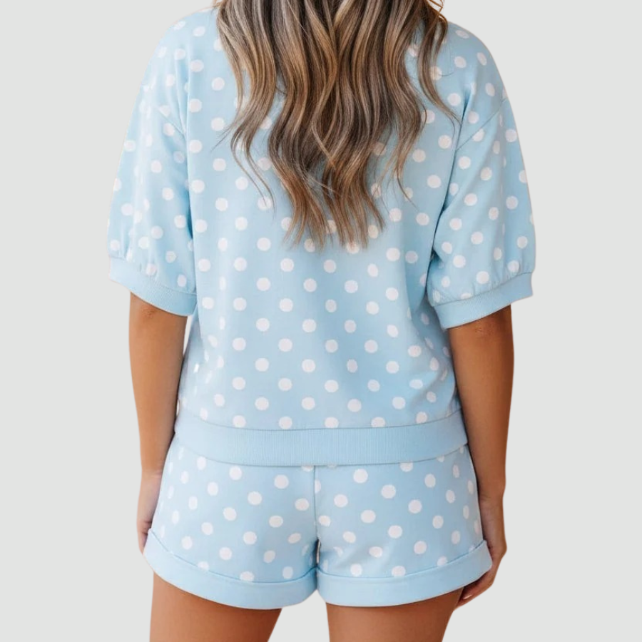 Polka Dot Oversized Top & Drawstring Shorts Set