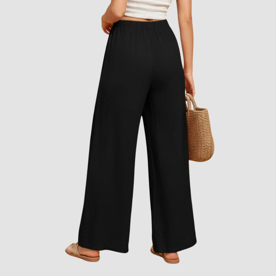 Solid Textured Crossed Waist Wide Leg Pants