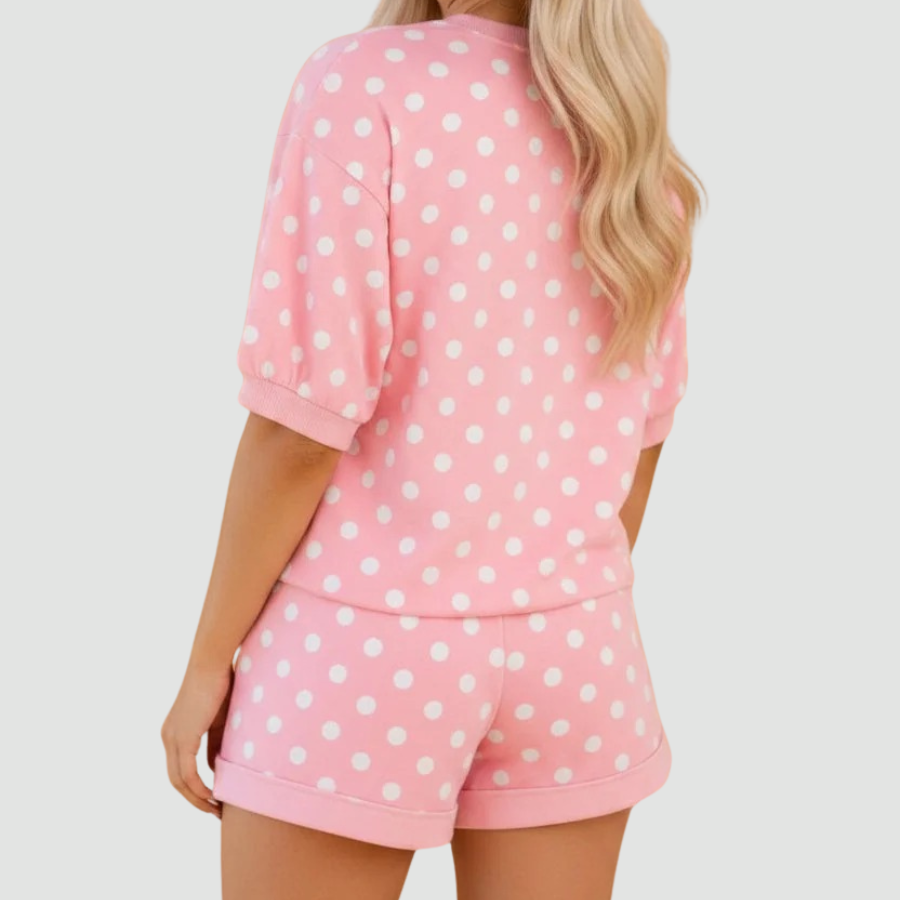 Polka Dot Oversized Top & Drawstring Shorts Set