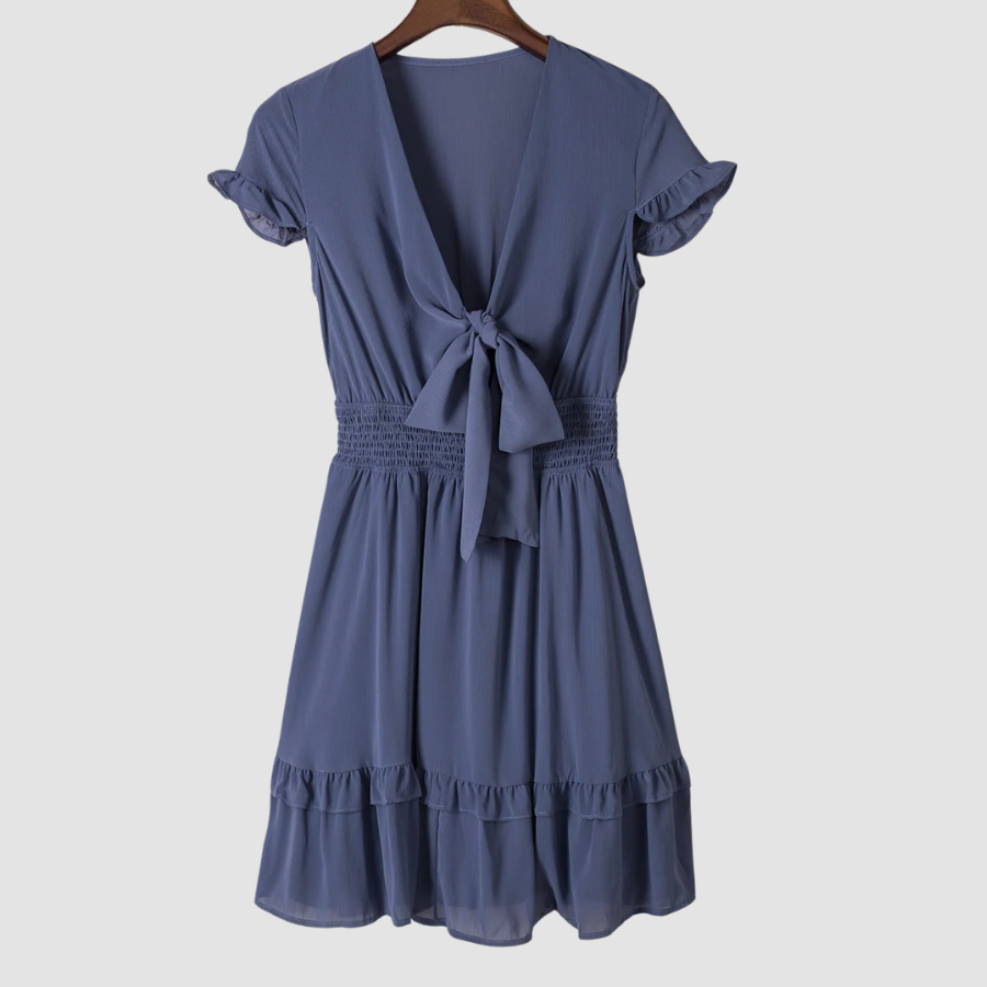 Deep V-Neck Knotted Front Layered Flare Mini Dress