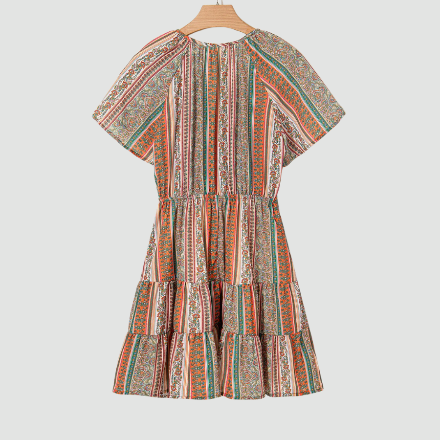Floral Boho Buttoned V-Neck Ruffle Tiered Dress