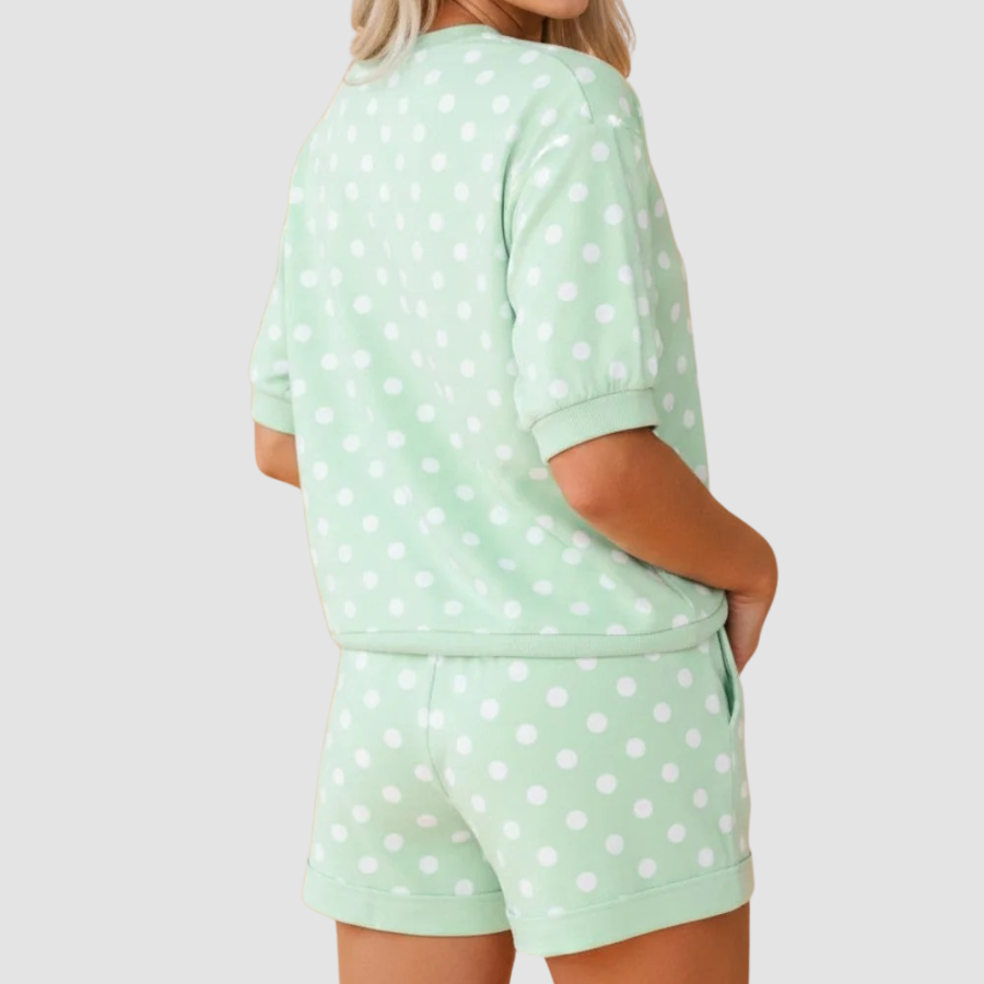Polka Dot Oversized Top & Drawstring Shorts Set