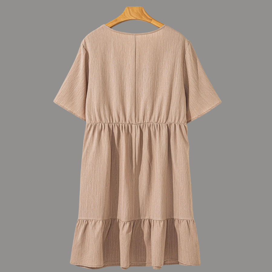 Plus Size Textured Ruffle Short Sleeve Dress