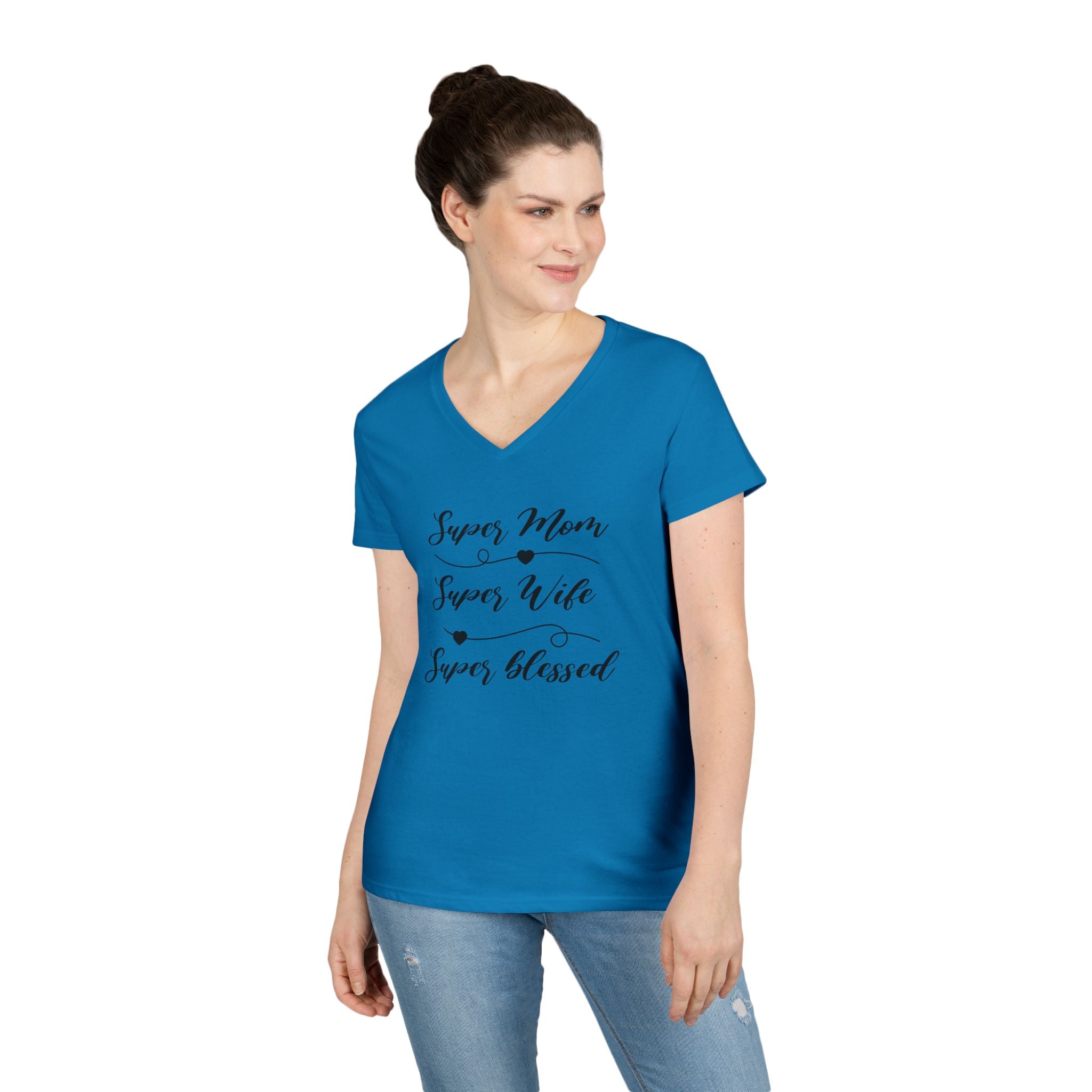 Super Mom Super Wife Super Blessed V-Neck Tee