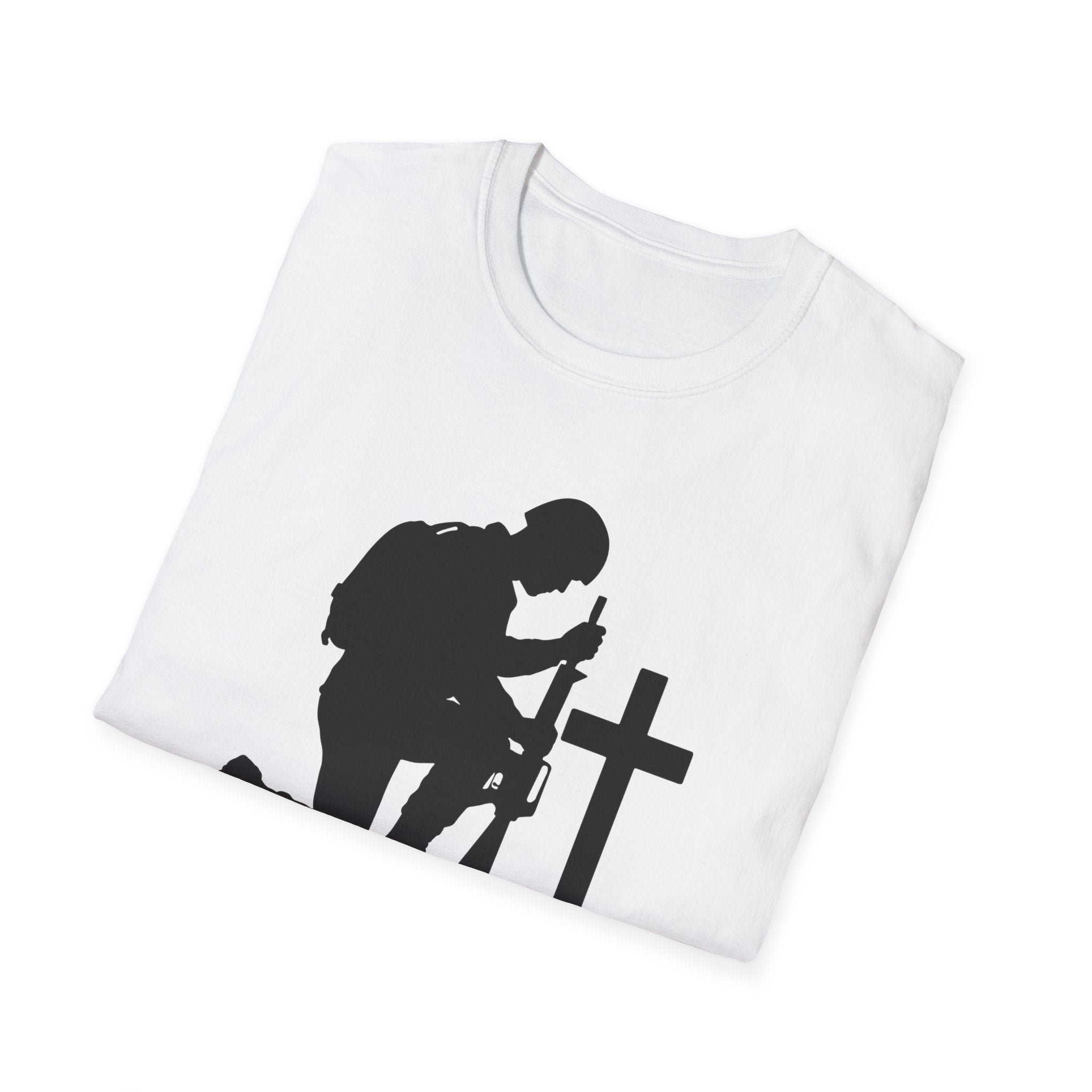 Remember Soldier Kneeling Cross T-Shirt — Military Memorial Tee