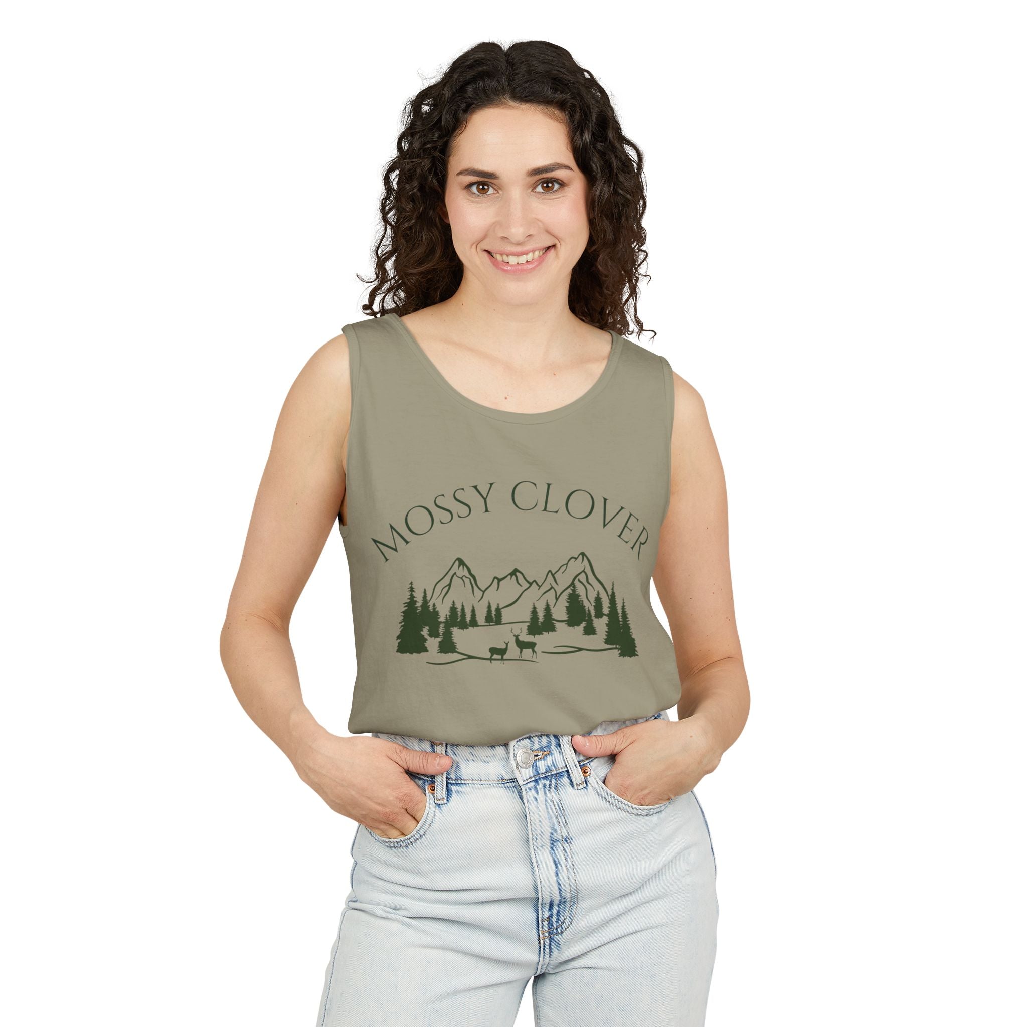 Mossy Clover Mountain Tank Top — Outdoor Nature Graphic Tank