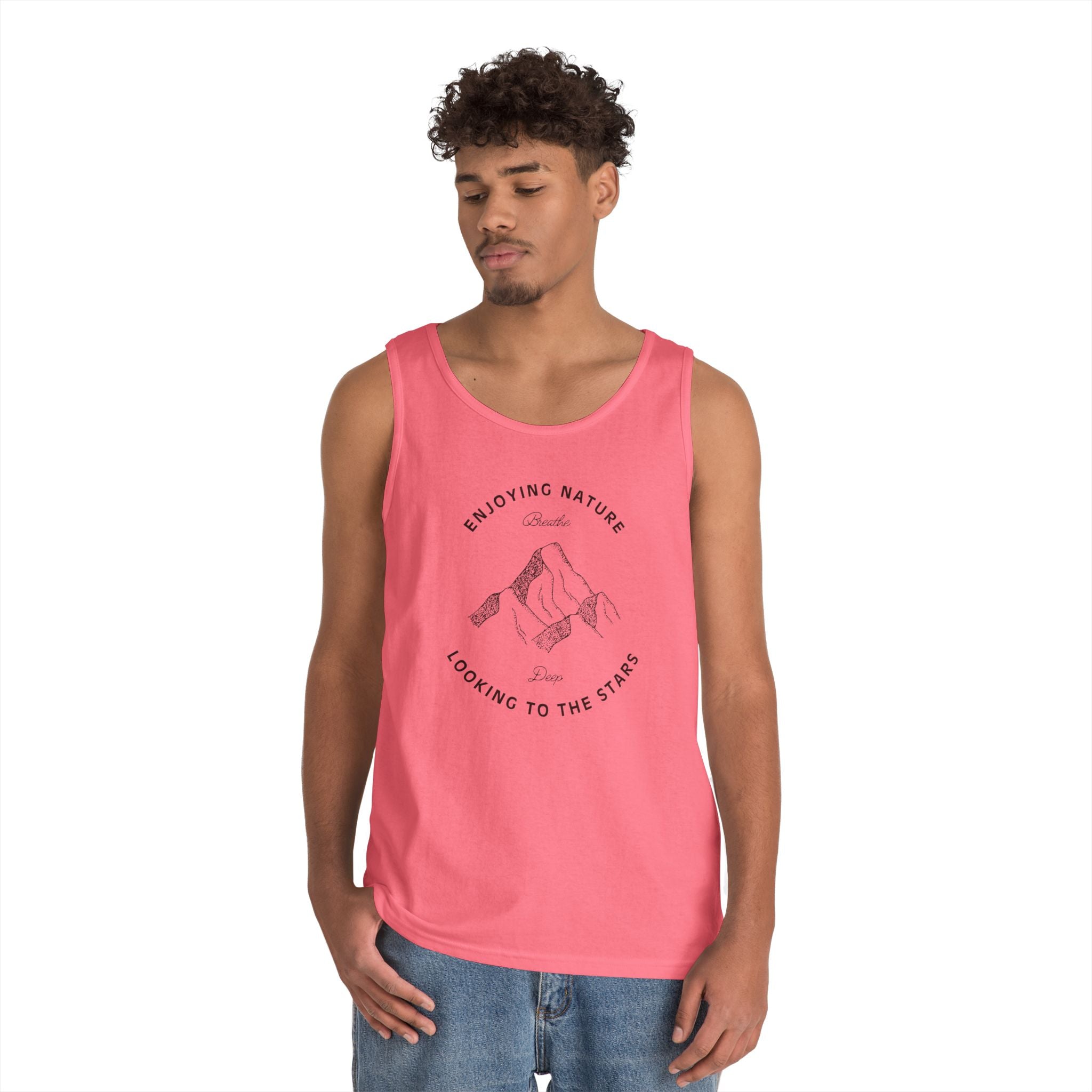 Nature Mountain Tank Top — "Enjoying Nature, Looking to the Stars" Minimalist Outdoor Tee