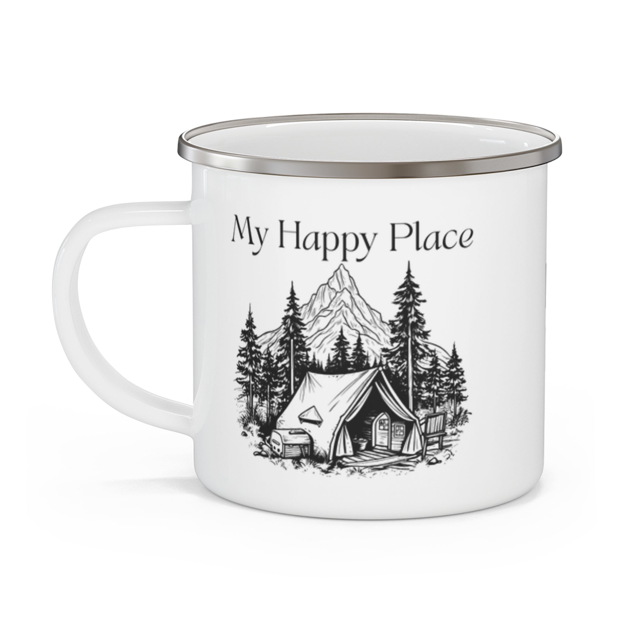 Enamel Camping Mug — "If You Need Me I'll Be at Camp" Outdoor Coffee Cup