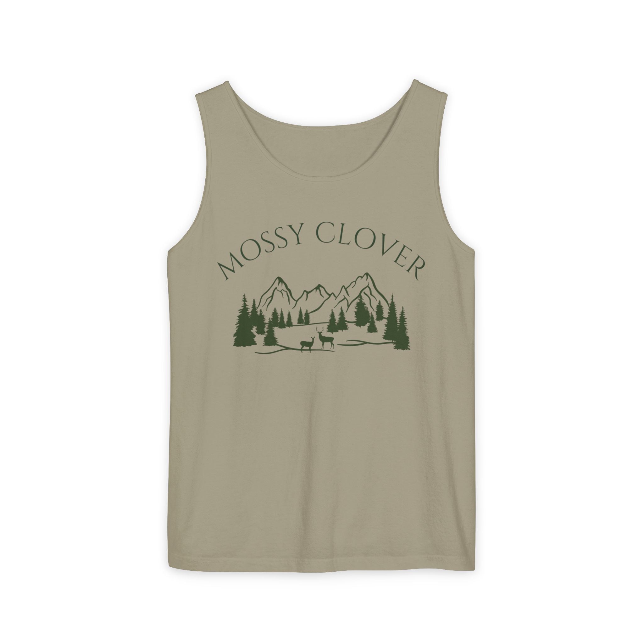 Mossy Clover Mountain Tank Top — Outdoor Nature Graphic Tank