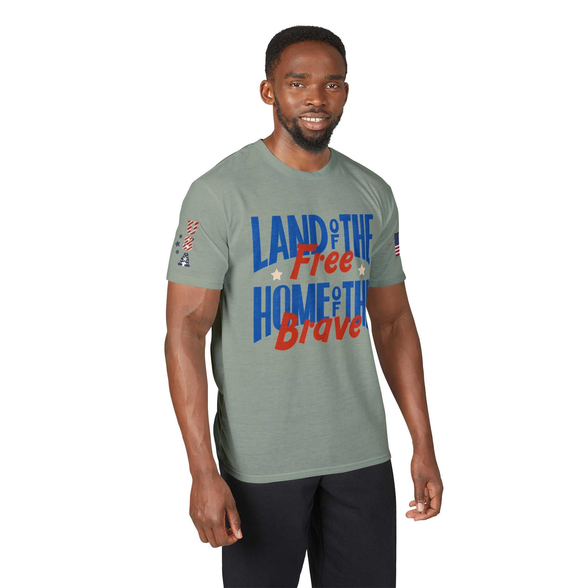 Patriotic T-Shirt — "Land of the Free, Home of the Brave" USA Flag Tee