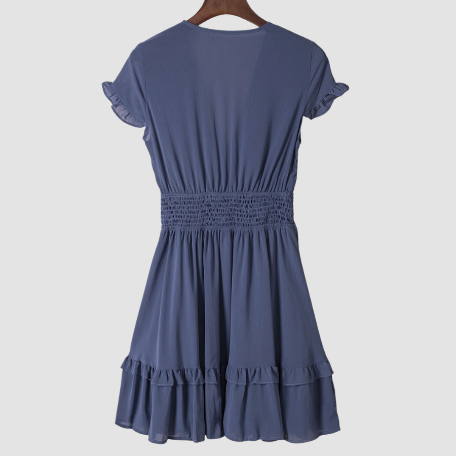 Deep V-Neck Knotted Front Layered Flare Mini Dress