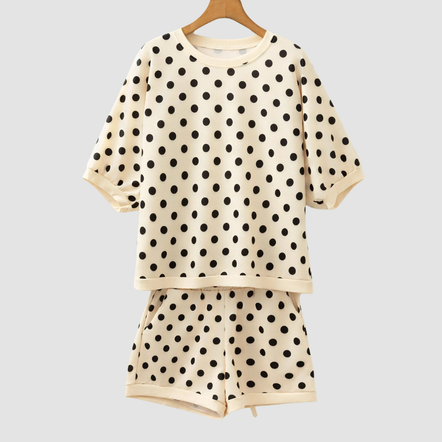 Polka Dot Oversized Top & Drawstring Shorts Set