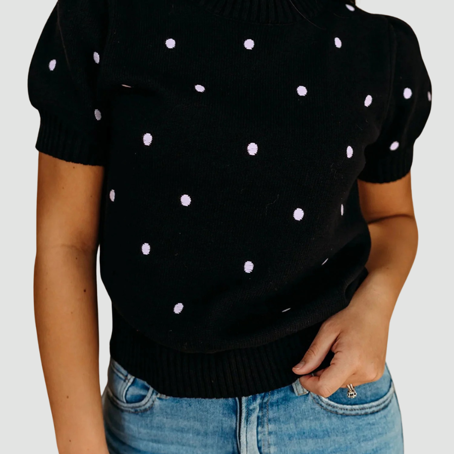 Polka Dot Bubble Short Sleeve Sweater