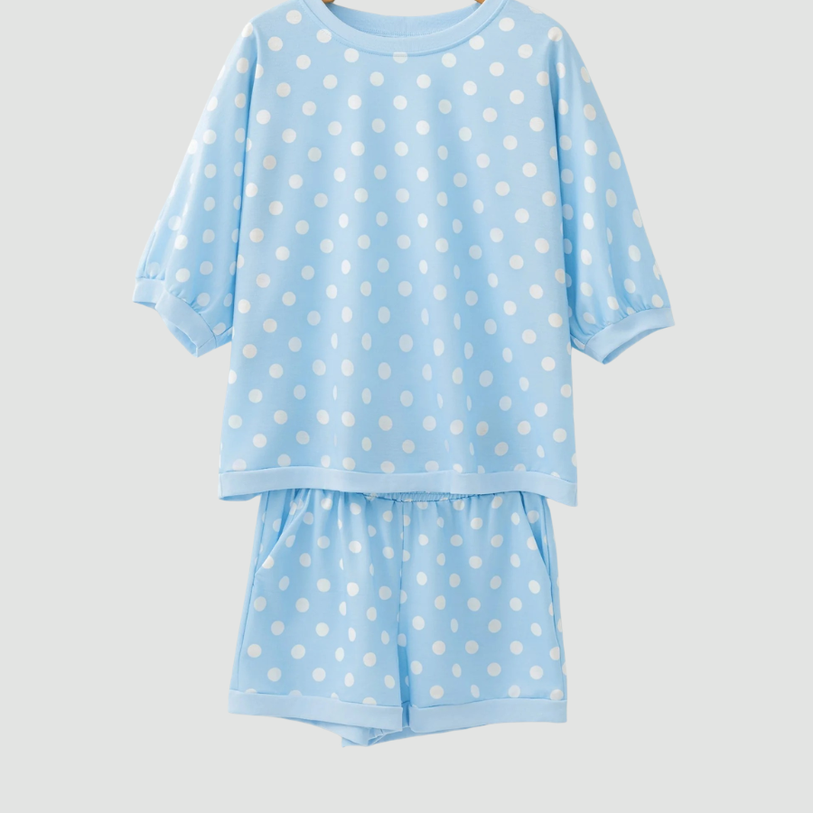 Polka Dot Oversized Top & Drawstring Shorts Set