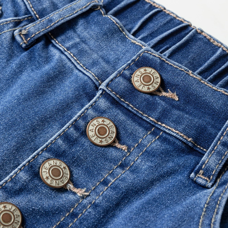 Denim Buttoned Fly Tapered Barrel Leg Jeans