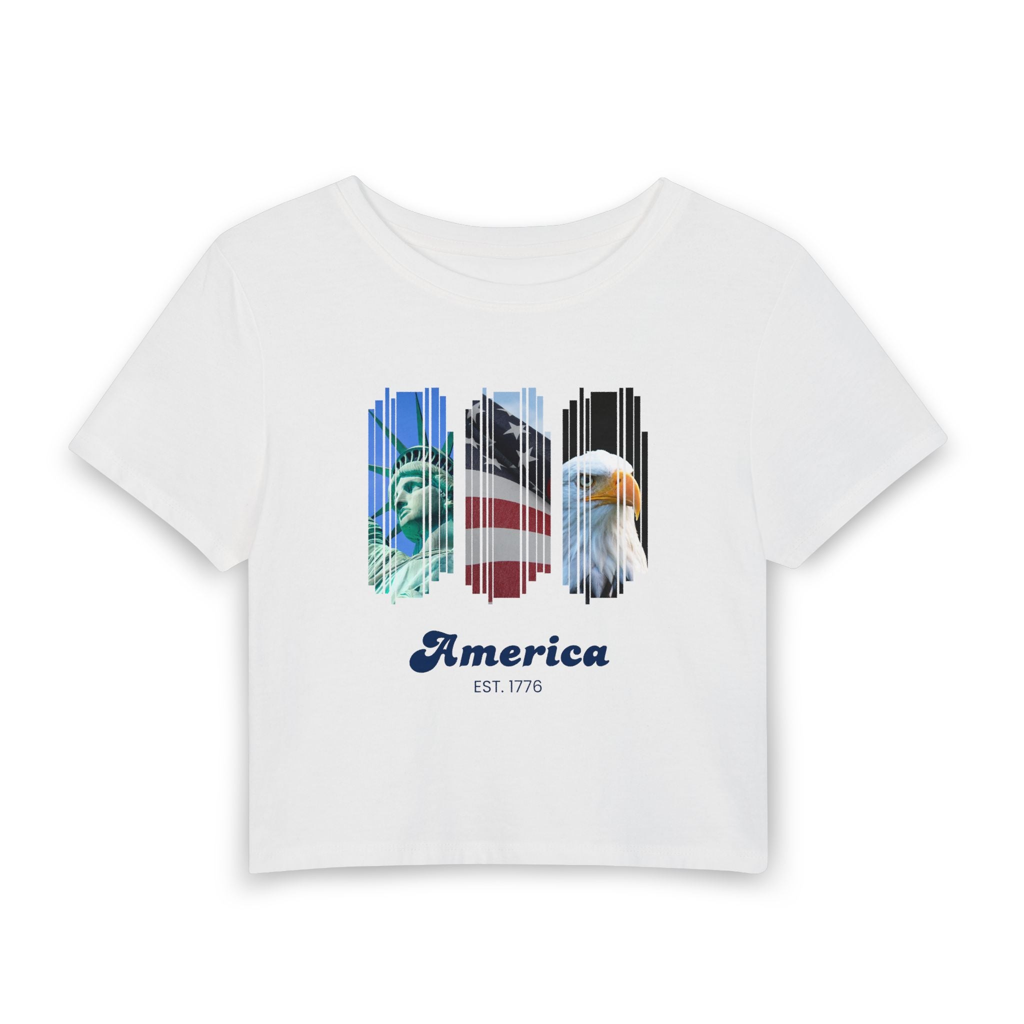 America Graphic Tee — Patriotic Bald Eagle & Flag Women’s Baby Tee