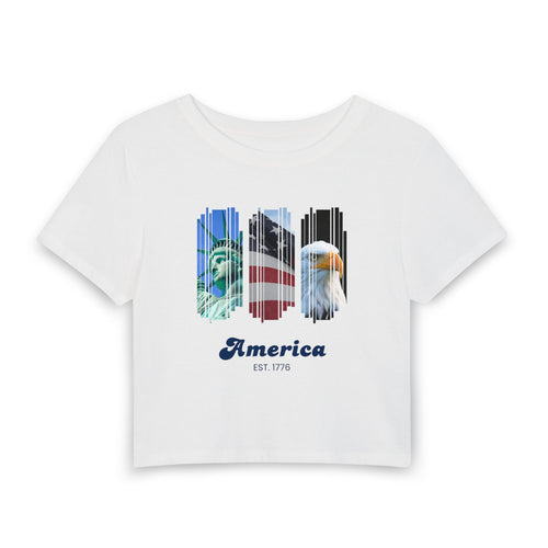 America Graphic Tee — Patriotic Bald Eagle & Flag Women’s Baby Tee