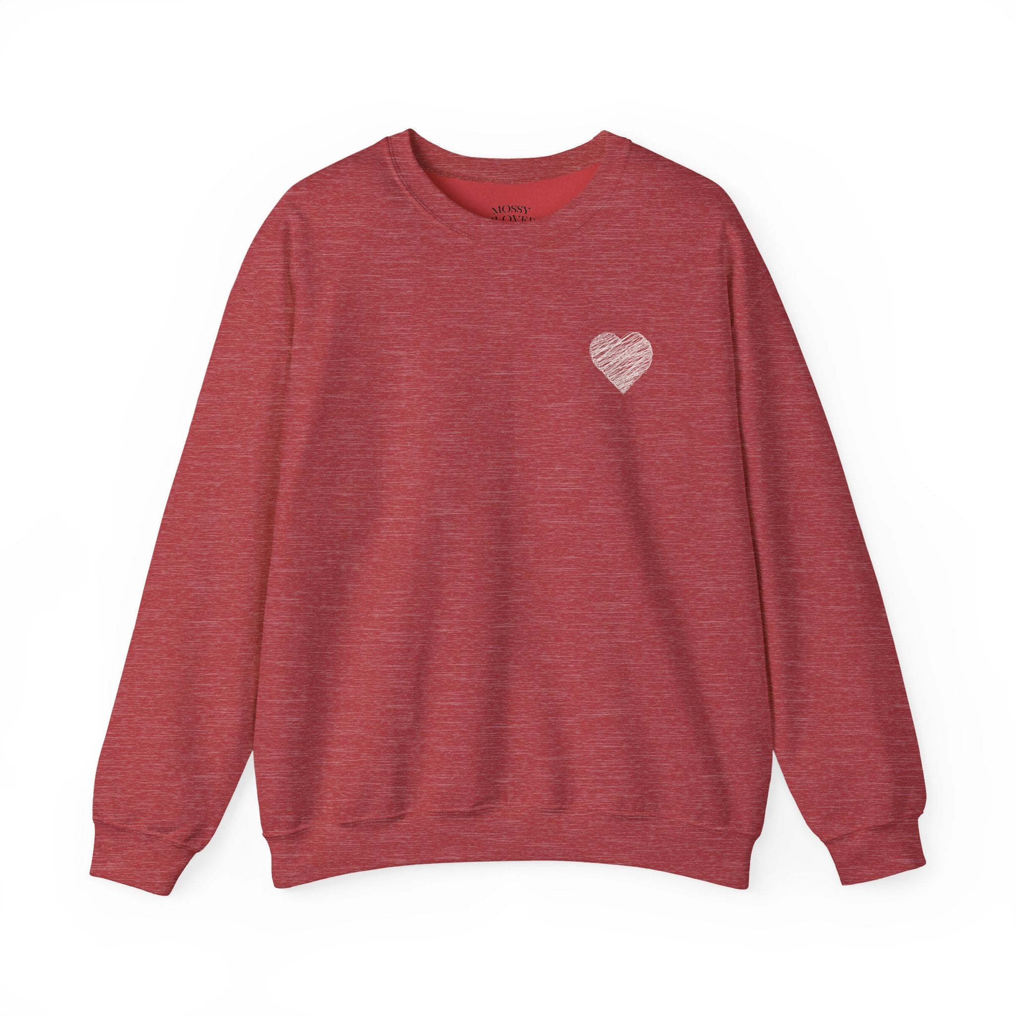 White Crewneck Sweatshirt with Small Gray Heart Chest Design