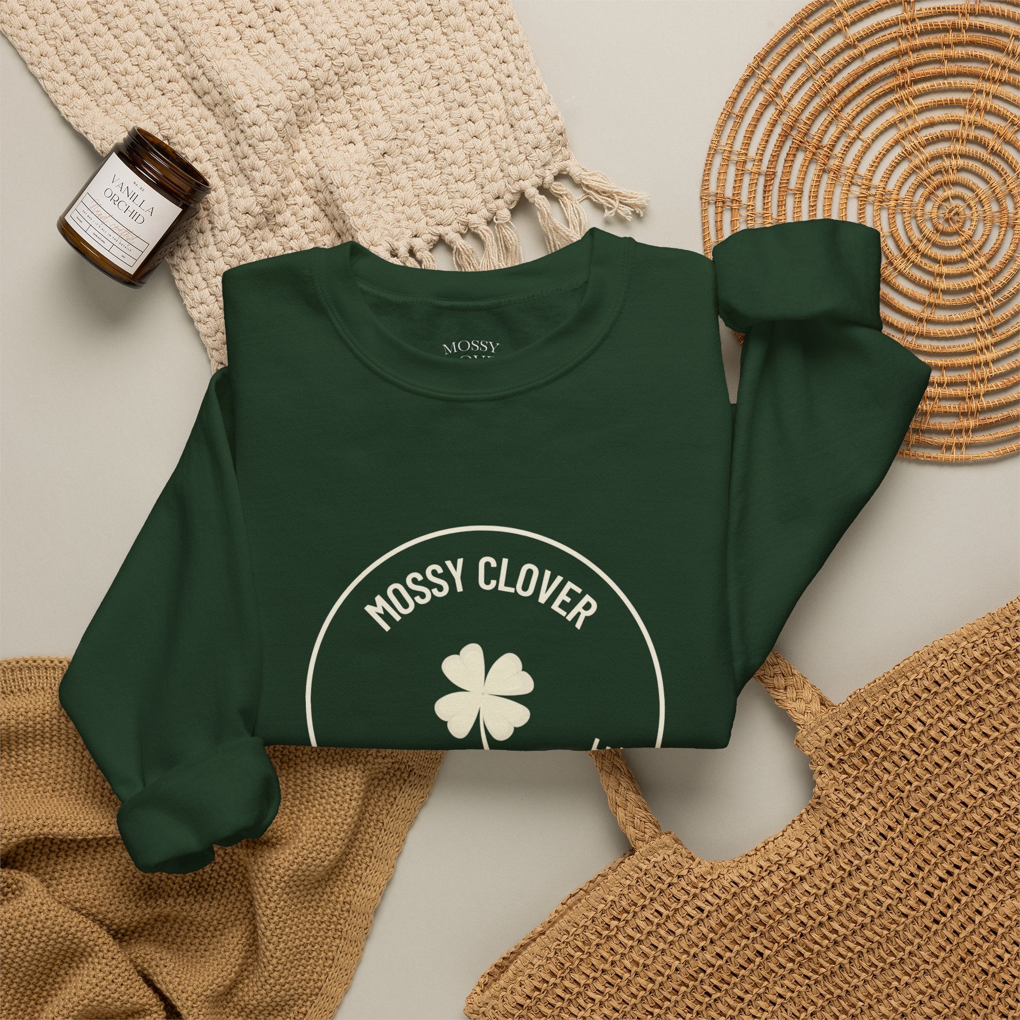 Mossy Clover Crewneck Sweatshirt - "Mossy Clover: Inspired by Nature"  Eco Nature Pullover