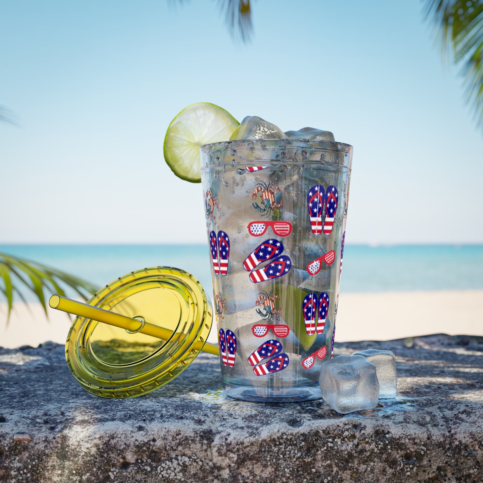 Patriotic Bow 16oz Tumbler with Straw — Red, White & Blue Stars Design