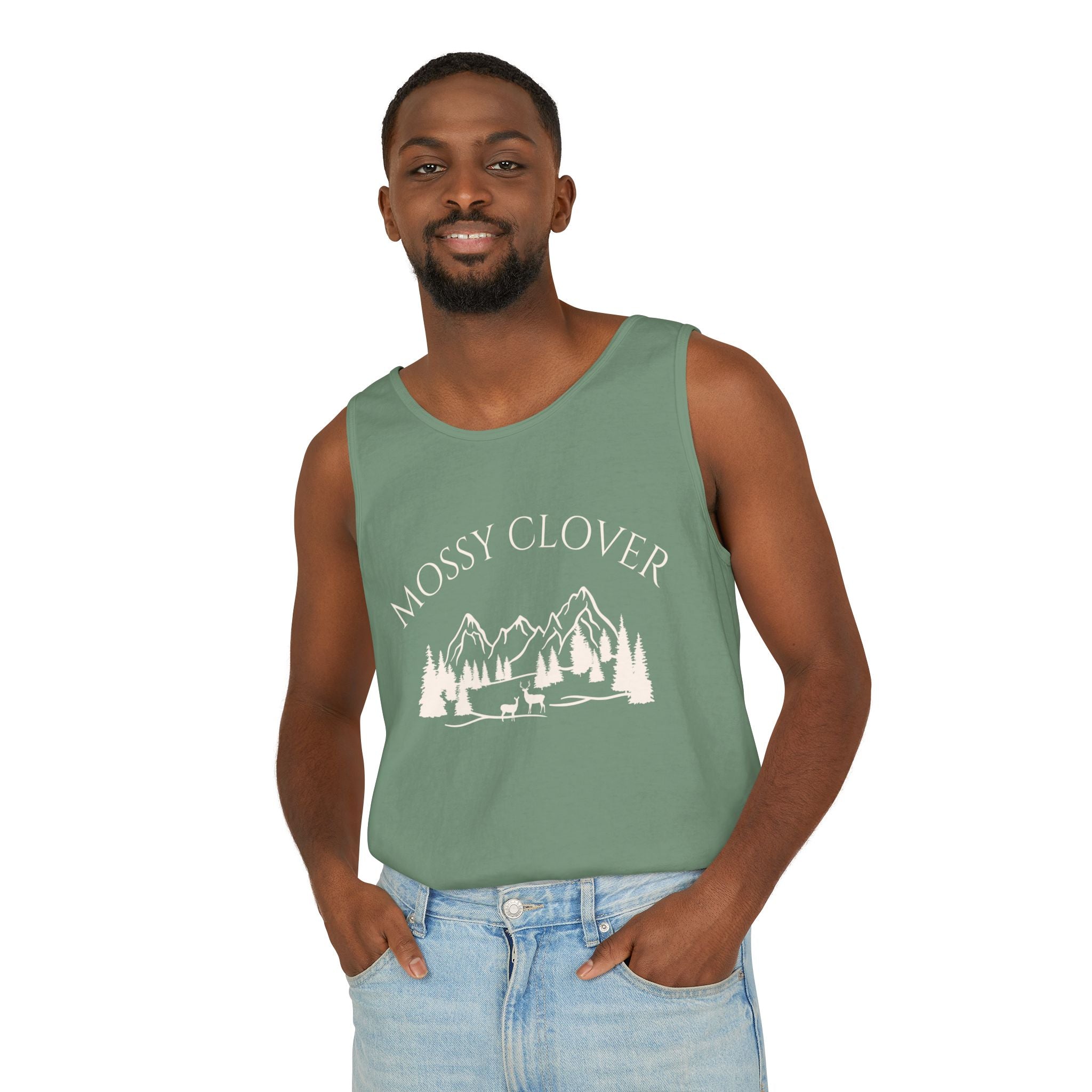 Mossy Clover Mountain Tank Top — Outdoor Nature Graphic Tank