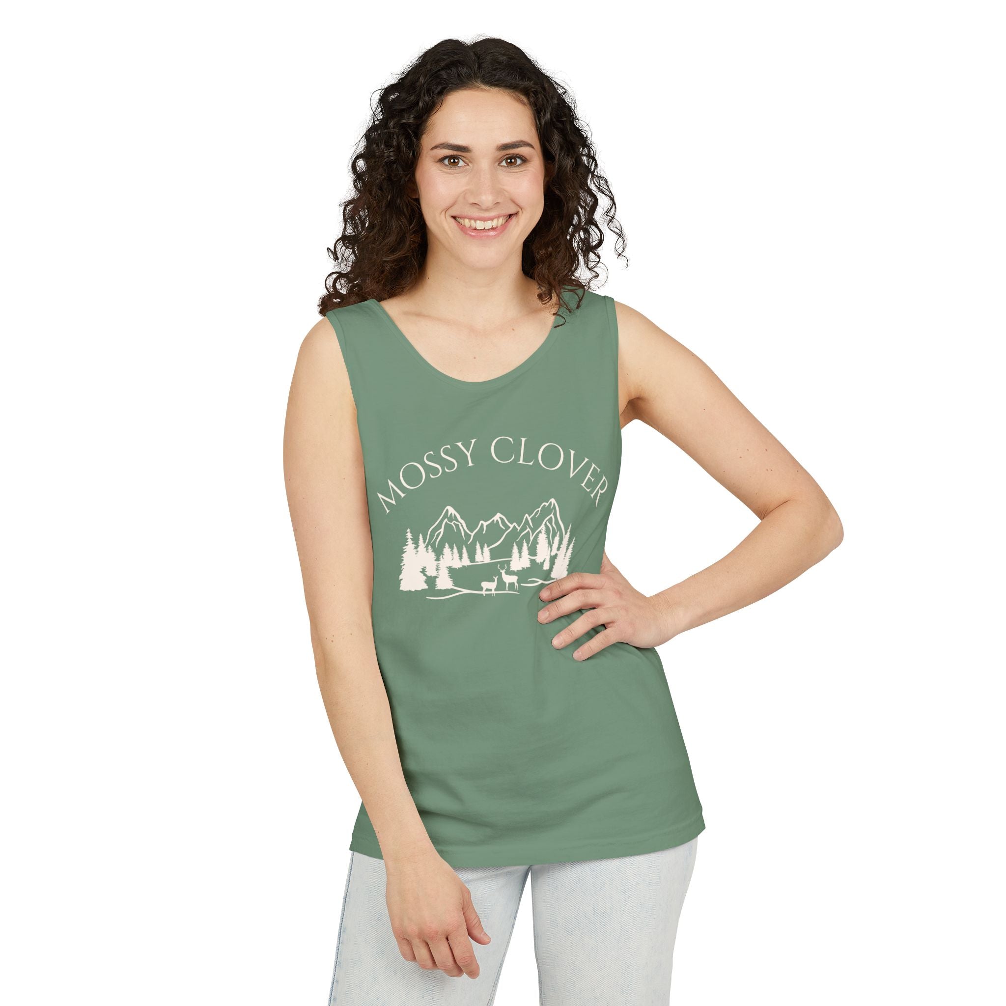 Mossy Clover Mountain Tank Top — Outdoor Nature Graphic Tank
