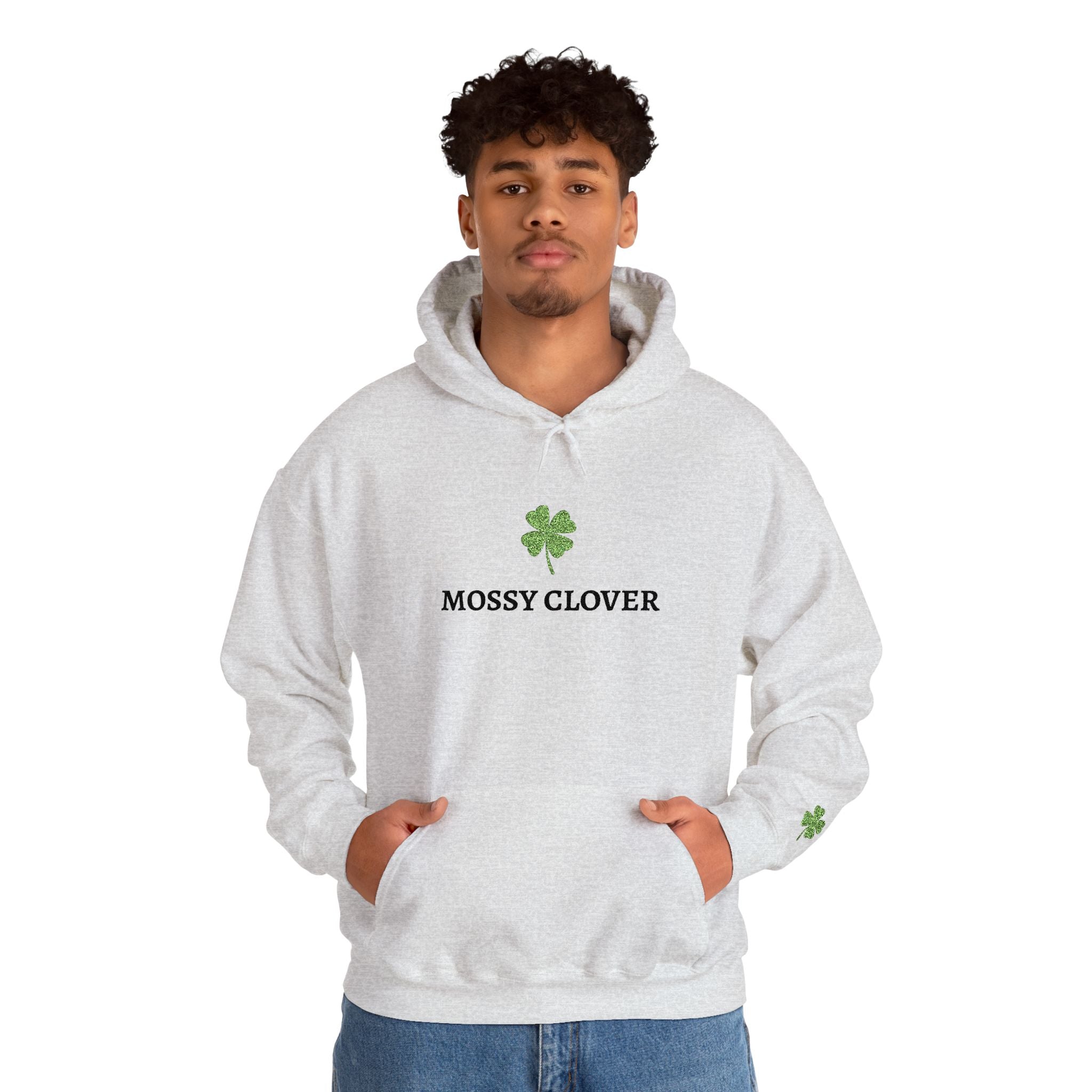 Mossy Clover Hoodie — Embroidered Green Four-Leaf Clover Graphic Pullover