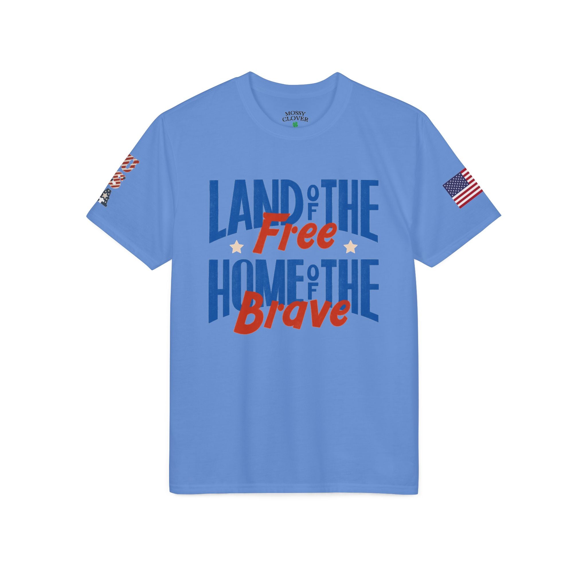 Patriotic T-Shirt — "Land of the Free, Home of the Brave" USA Flag Tee