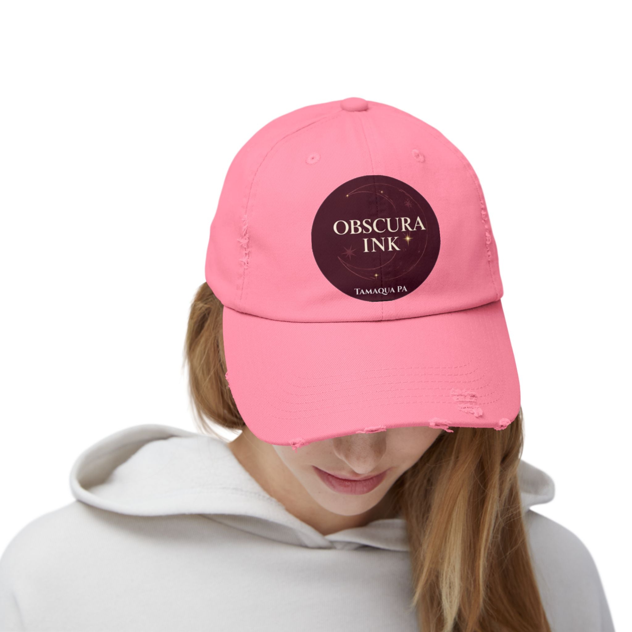 Moon Logo — Obscura Ink Distressed Baseball Cap