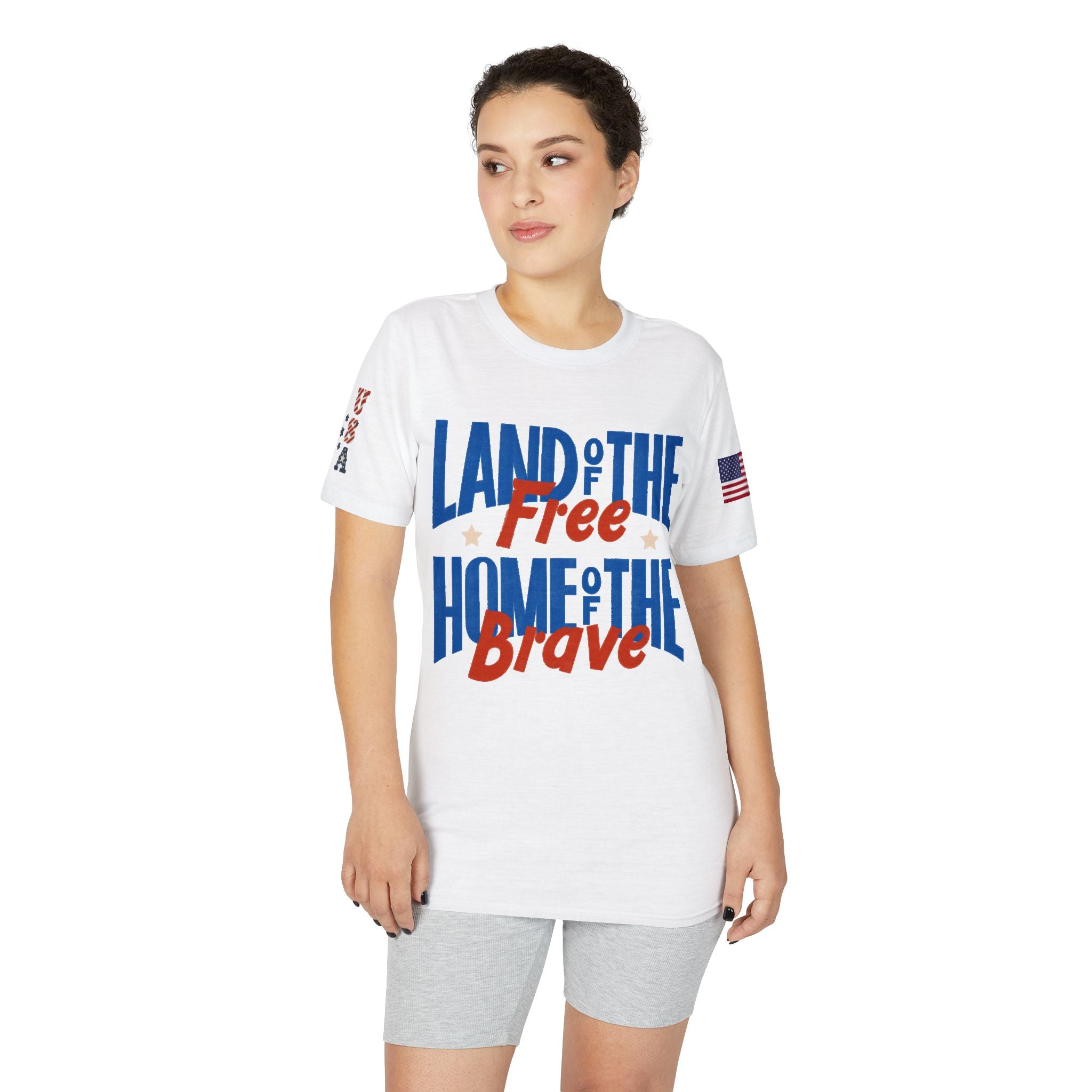 Patriotic T-Shirt — "Land of the Free, Home of the Brave" USA Flag Tee