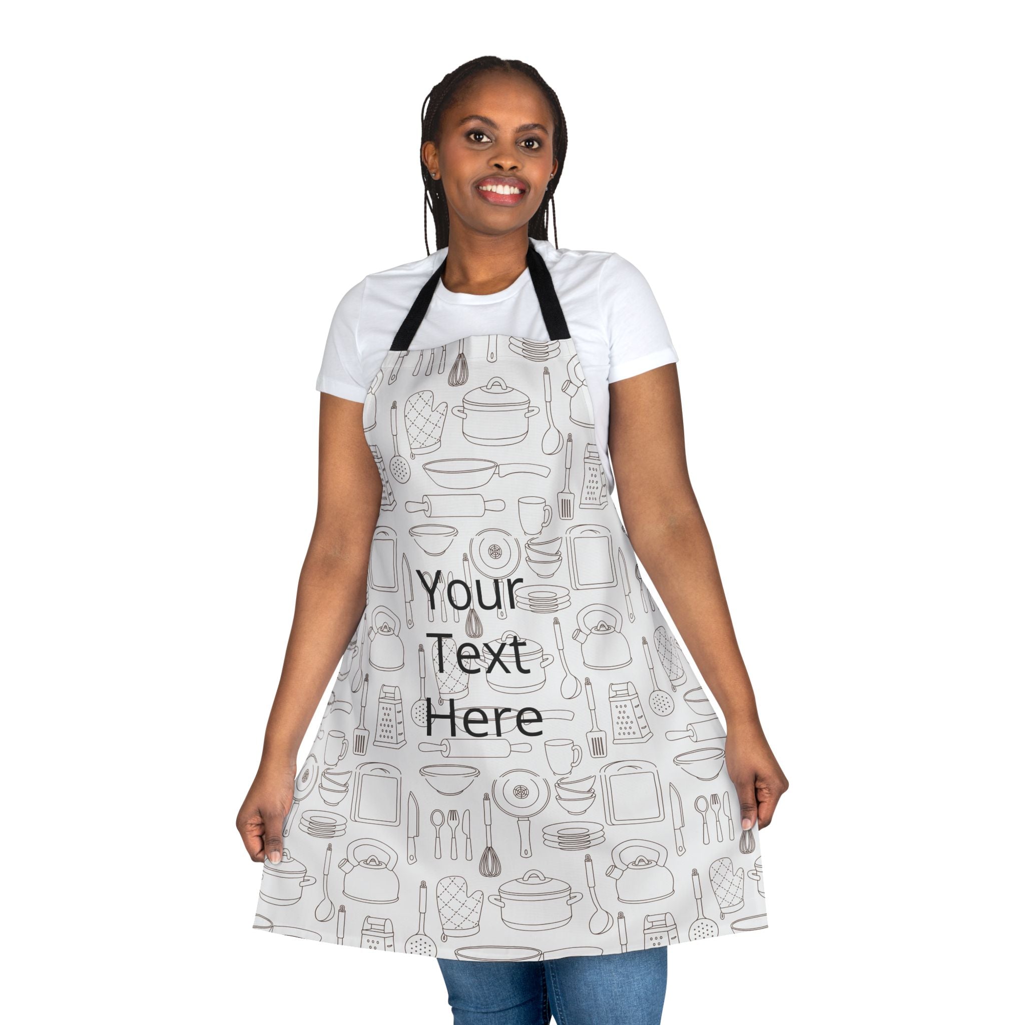 Custom Kitchen Apron - Personalized "Your Text Here" Cooking Apron with Utensil Pattern