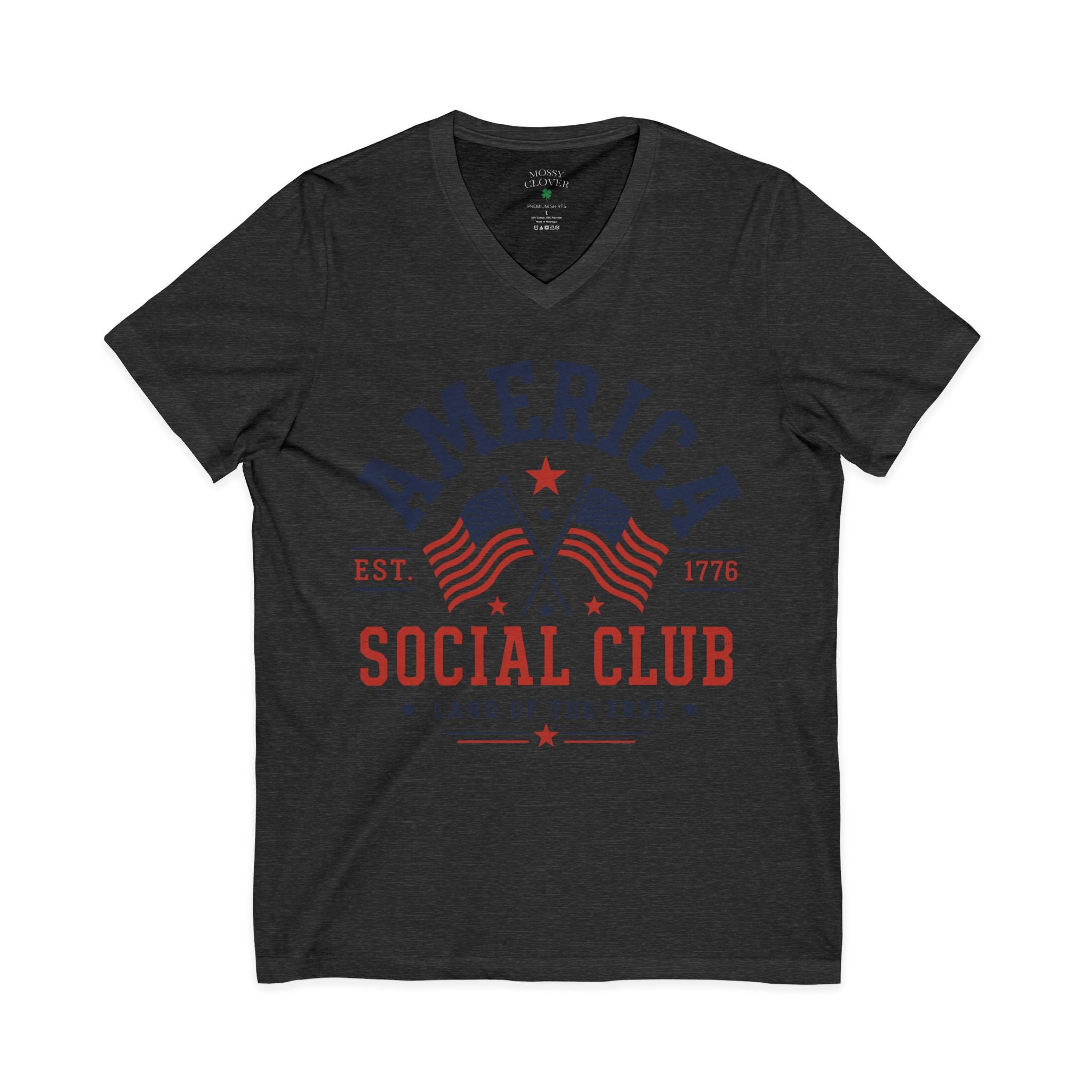 America Social Club V‑Neck Tee — Patriotic USA Flag T‑Shirt (Land of the Free)