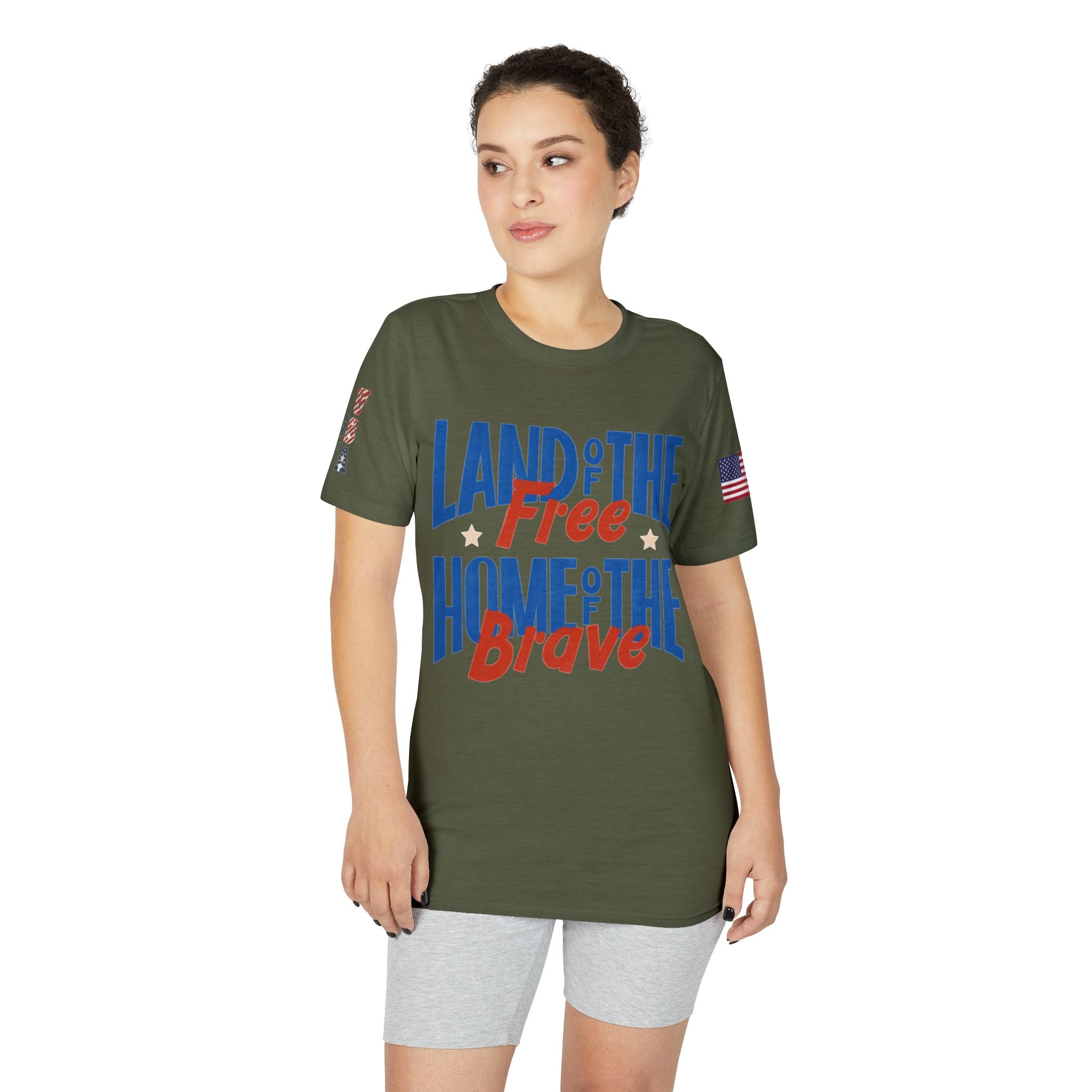 Patriotic T-Shirt — "Land of the Free, Home of the Brave" USA Flag Tee